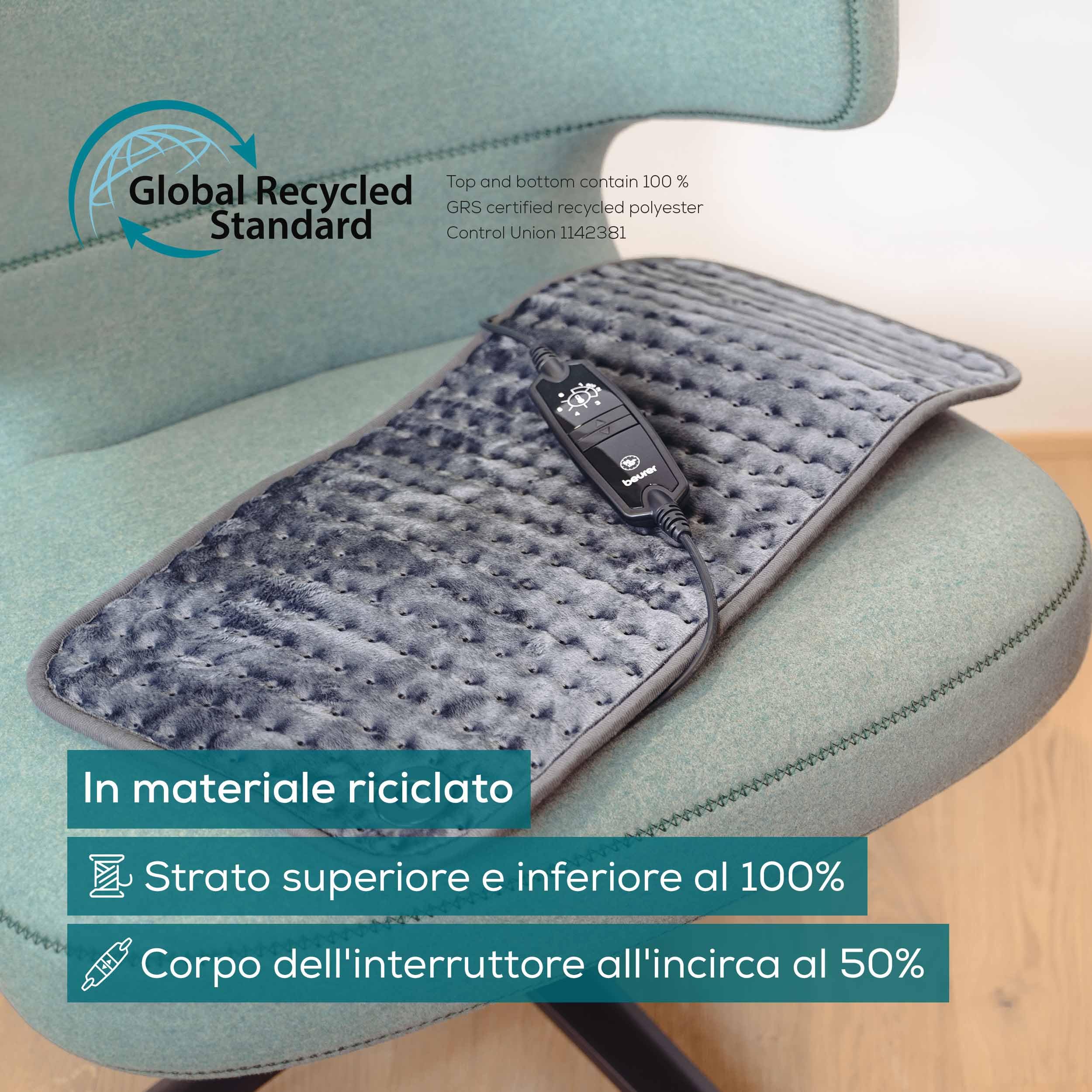 Beurer Termoforo HK 123 XXL Cosy Grey Termoforo traspirante a riscaldamento rapido in formato XXL 60 x 30 cm della serie Green Planet, Grigio in materiale riciclato