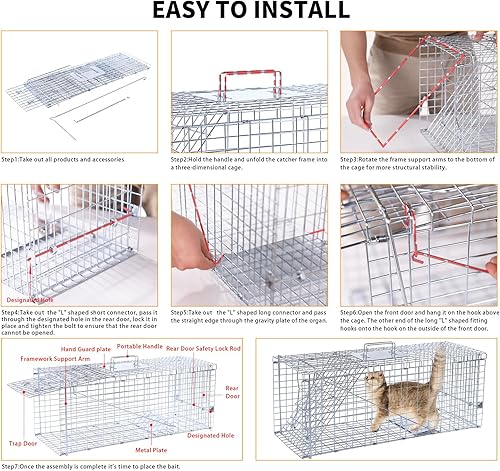 Miniatura 3 de Trampas plegables de 32" para animales vivos, trampa humana para animales para gatos callejeros de hasta 16.5 libras, mapaches, ardillas, zorrillos,