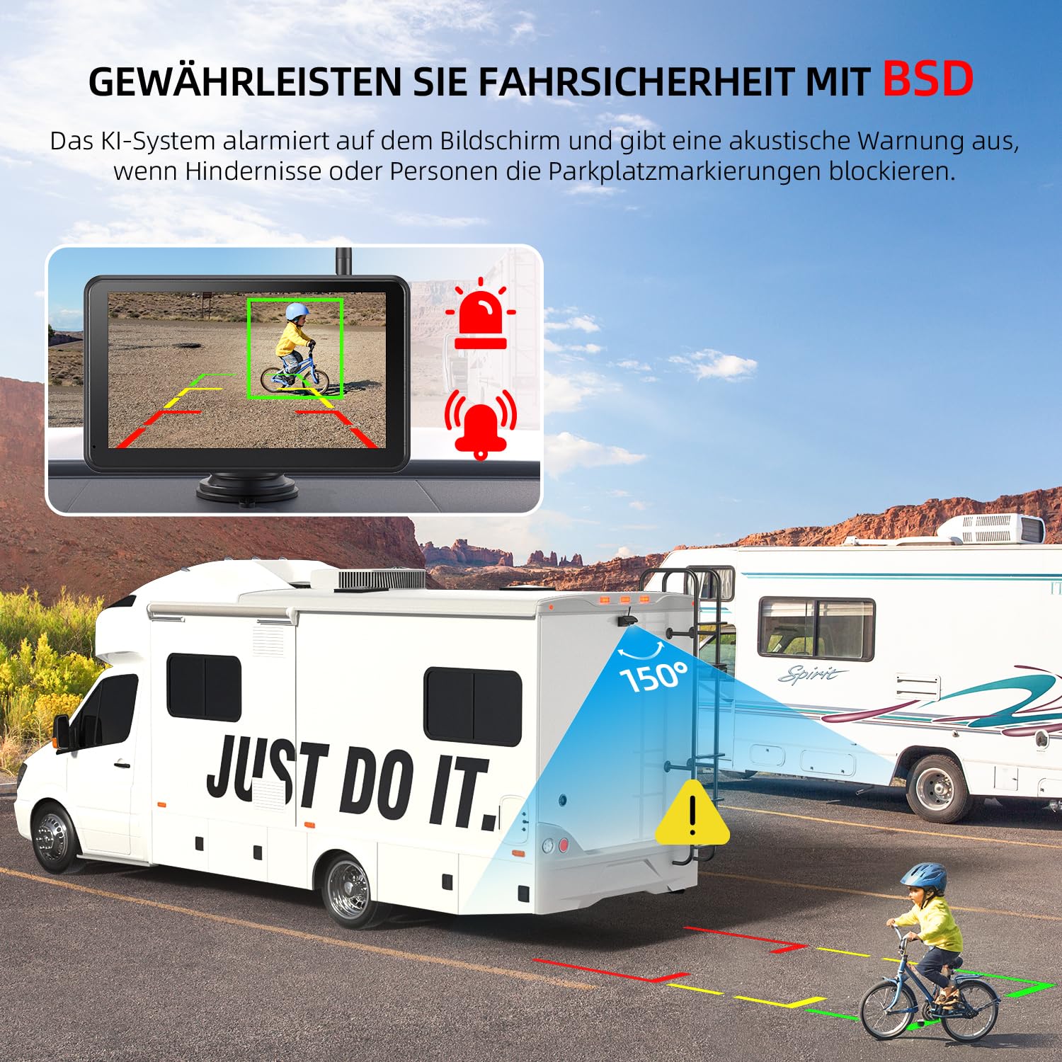 eRapta 2 Magnetisch Solar Rückfahrkamera Kabellos 7" 1080P Touchscreen Monitor 12000mAh Akku IP69K Wasserdicht für Wohnmobil Wohnwagen LKW