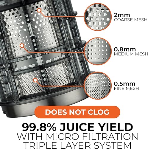 Miniatura 5 de Zulay Kitchen Exprimidor de prensa en frío de 5 pulgadas de ancho, exprimidor de masticación lenta de 50 RPM para menos oxidación patentado para un