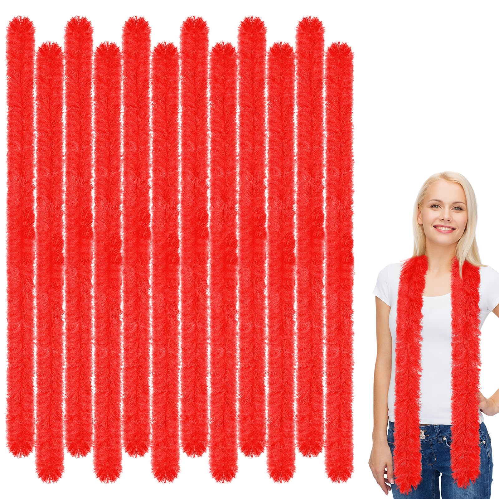 Xtinmee 12 Pcs Feather Boas Artificial Fluffy Boas for Party Bulk Color Feather Scarf for Women Christmas Tea Party, Red, 5 ft โ image 1