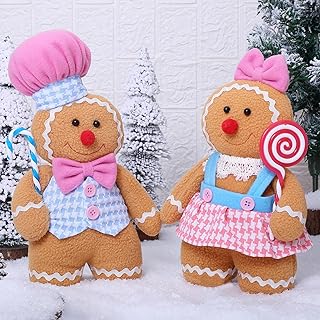 Christmas Decorations Indoor Gingerbread Plush Hold Candy Cane Home Decor Gifts 30cm Gingerbread Stuffed Animal Doll Tree Toppers Christmas Decorations (2PCS)