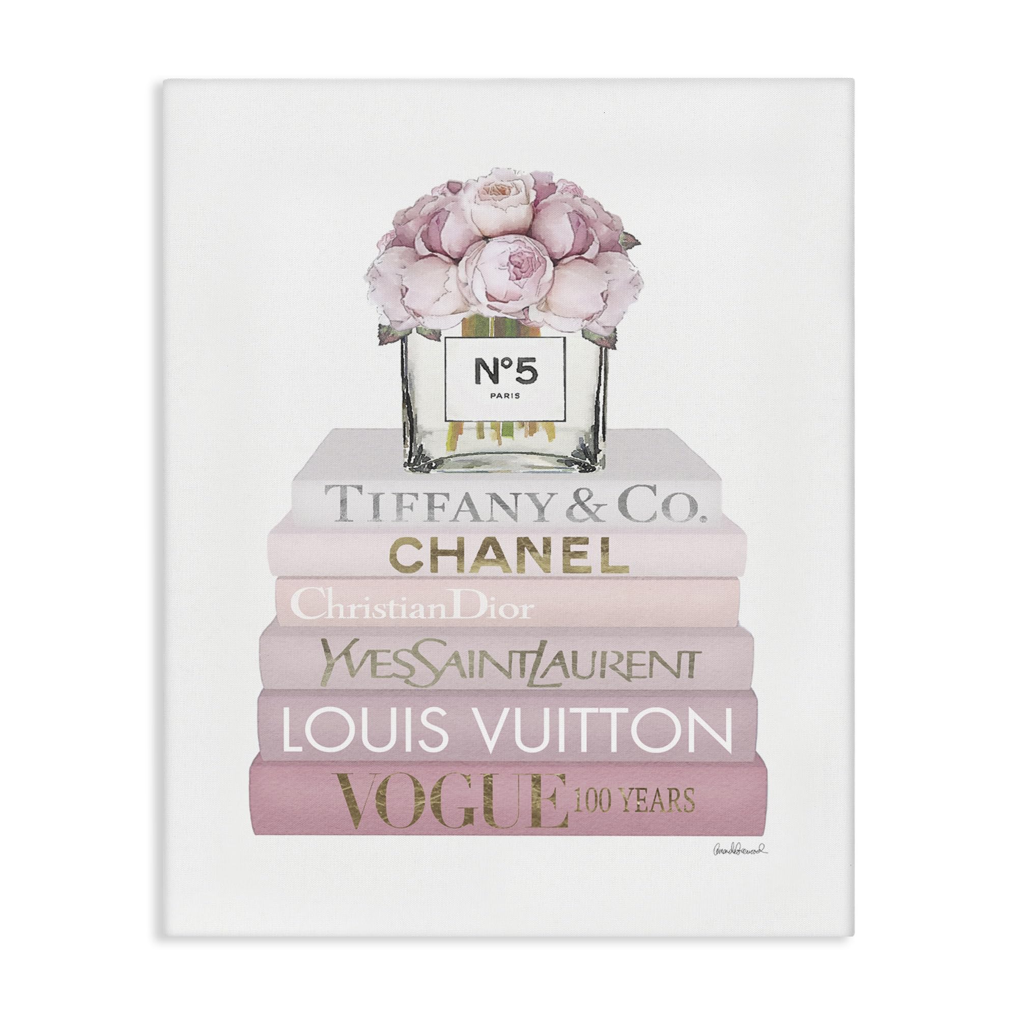 Pink Rose Bouquet Bookstack Floral, 30 x 40 Inch Canvas Wall Art