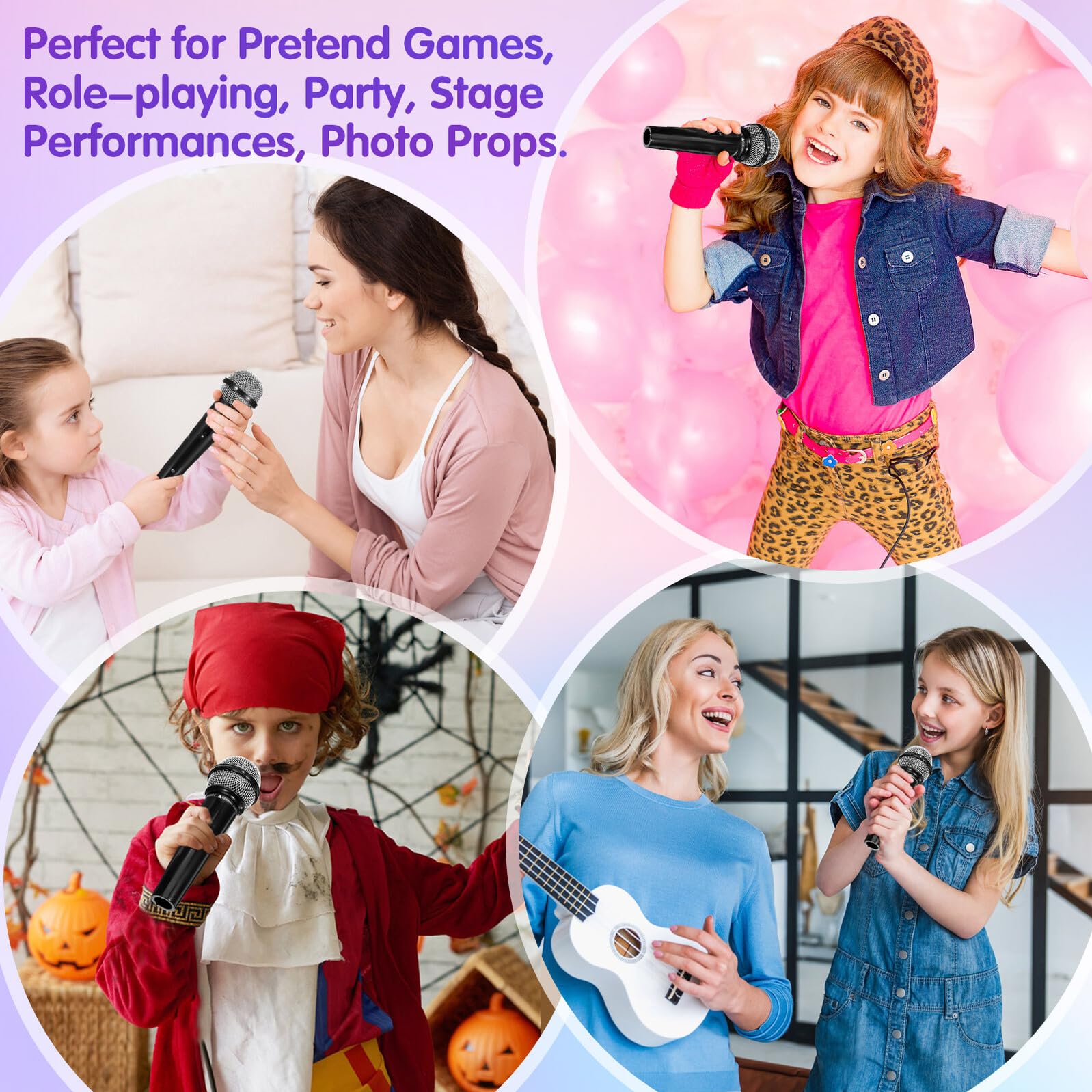 Abaodam Micrófonos de Juguete para 4 Piezas Modelo de Micrófono de Plástico Negro Accesorio Interactivo para Juegos de Imitación Suministros Infantiles para Fiestas y Karaoke en Casa