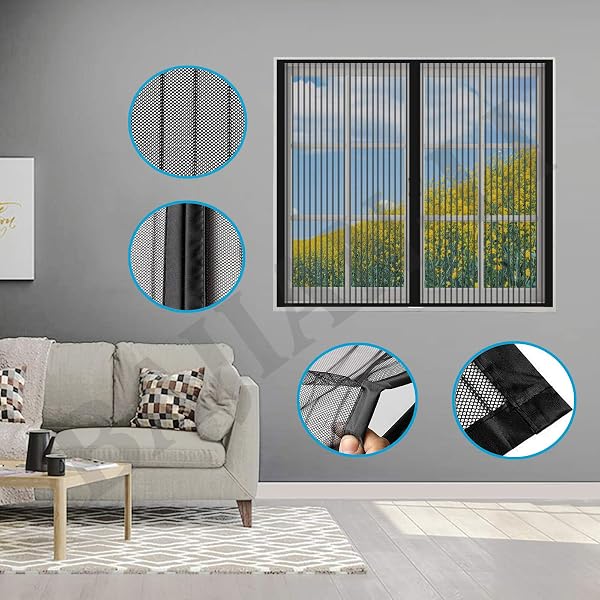 Moustiquaire Fenêtre Magnétique, Anti-Mosquito Auto-adhésif Rideau, Automatiquementfermé, pour Plupart Les Types FenêTres-Black-a|| 47x47inch(120x120cm) - 4