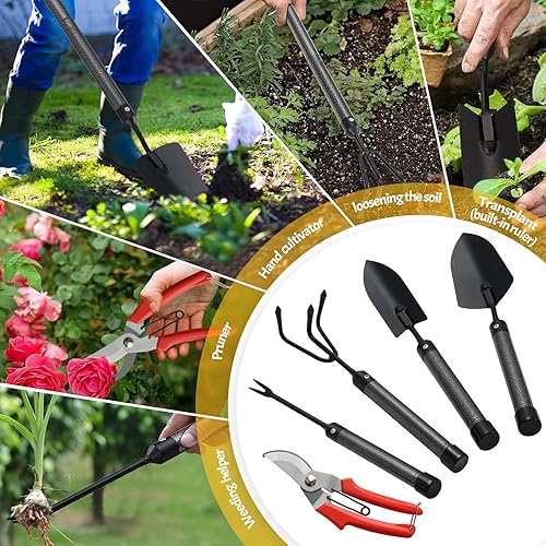 Miniatura 2 de Juego de herramientas de jardín con mango largo extendido, kit de herramientas de jardinería de acero inoxidable, regalos para padres y niños,