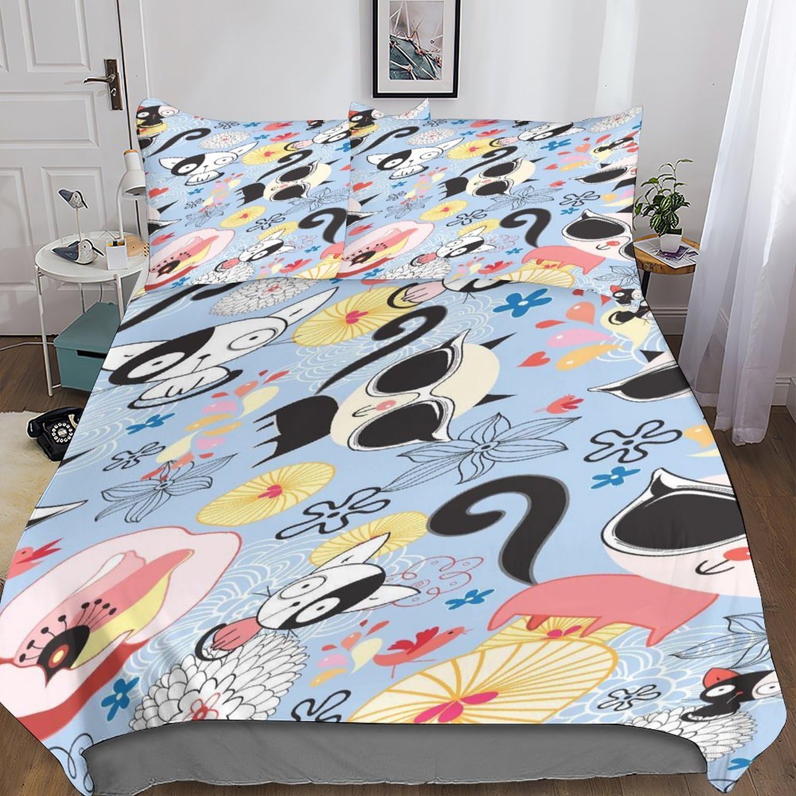 Housse de couette chat 3D lit froissé fini les draps rêches parure 3p