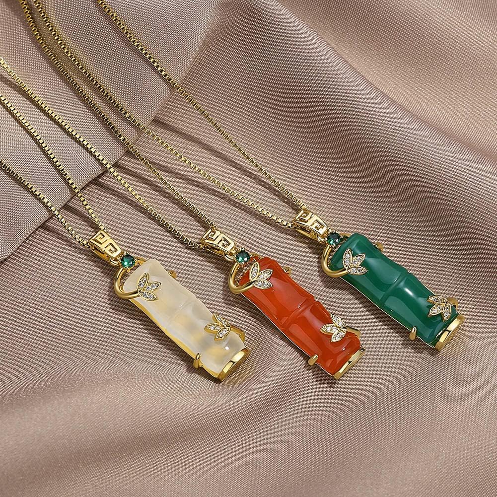 Jade Crystal Necklace with 18K Gold Plated Jade Pendants for Women - Image 3
