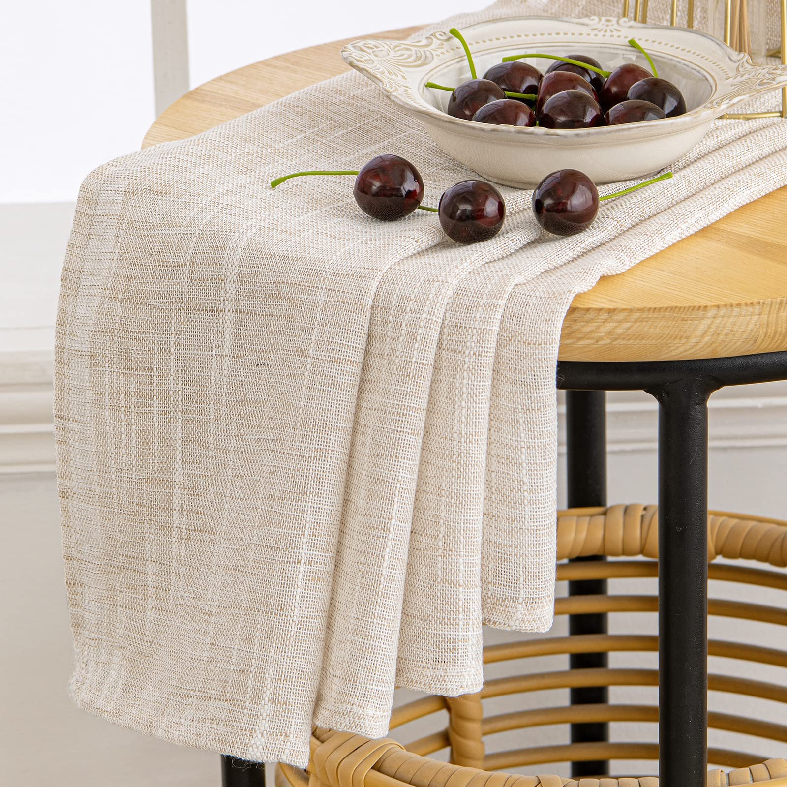 Rideau Voilage Lin 140x225 cm Lot de 2 Riz Blanc MIULEE