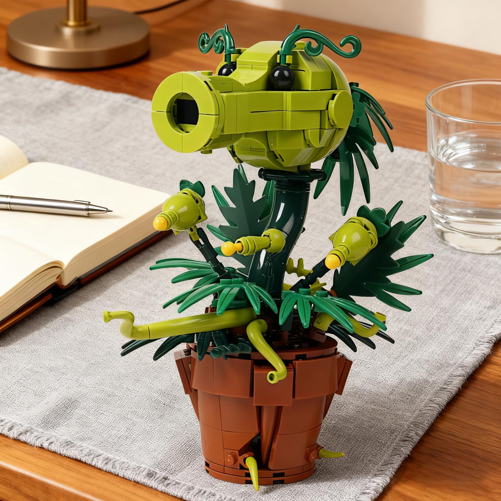Bloques de construcción con tirachinas de guisantes, plantas de terror bonsái, bloques de sujeción de plantas, juego de zombies, juguetes inspirados, regalo creativo para amantes de los juegos