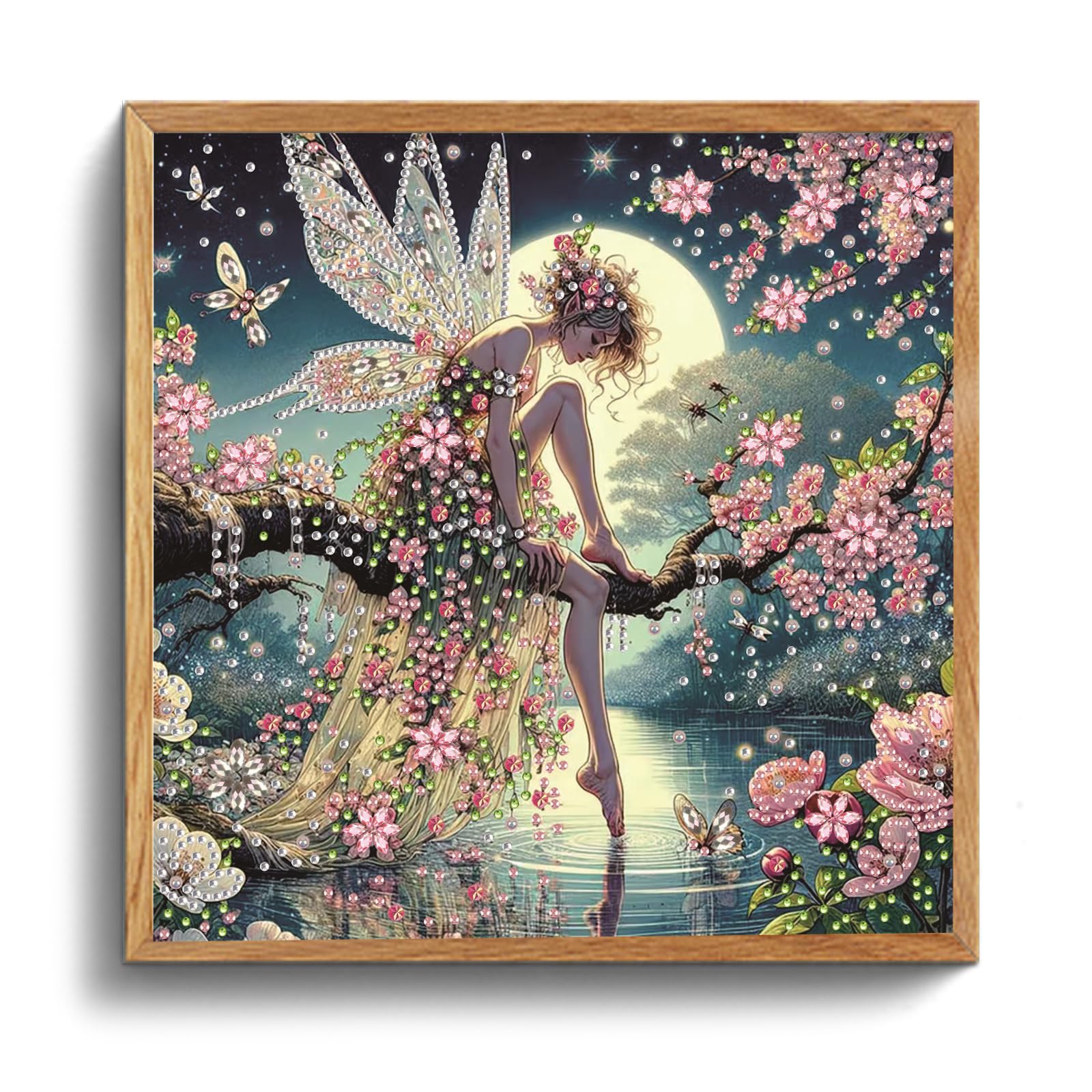POETRYDRAW Moonlit Blossom Fairy Special Shaped DIY Partial Drill Diamond Art Painting Kit for Adults Beginners Home Decor Diamonds Paintings Gem Art 30x30cm (Moonlit Blossom Fairy)