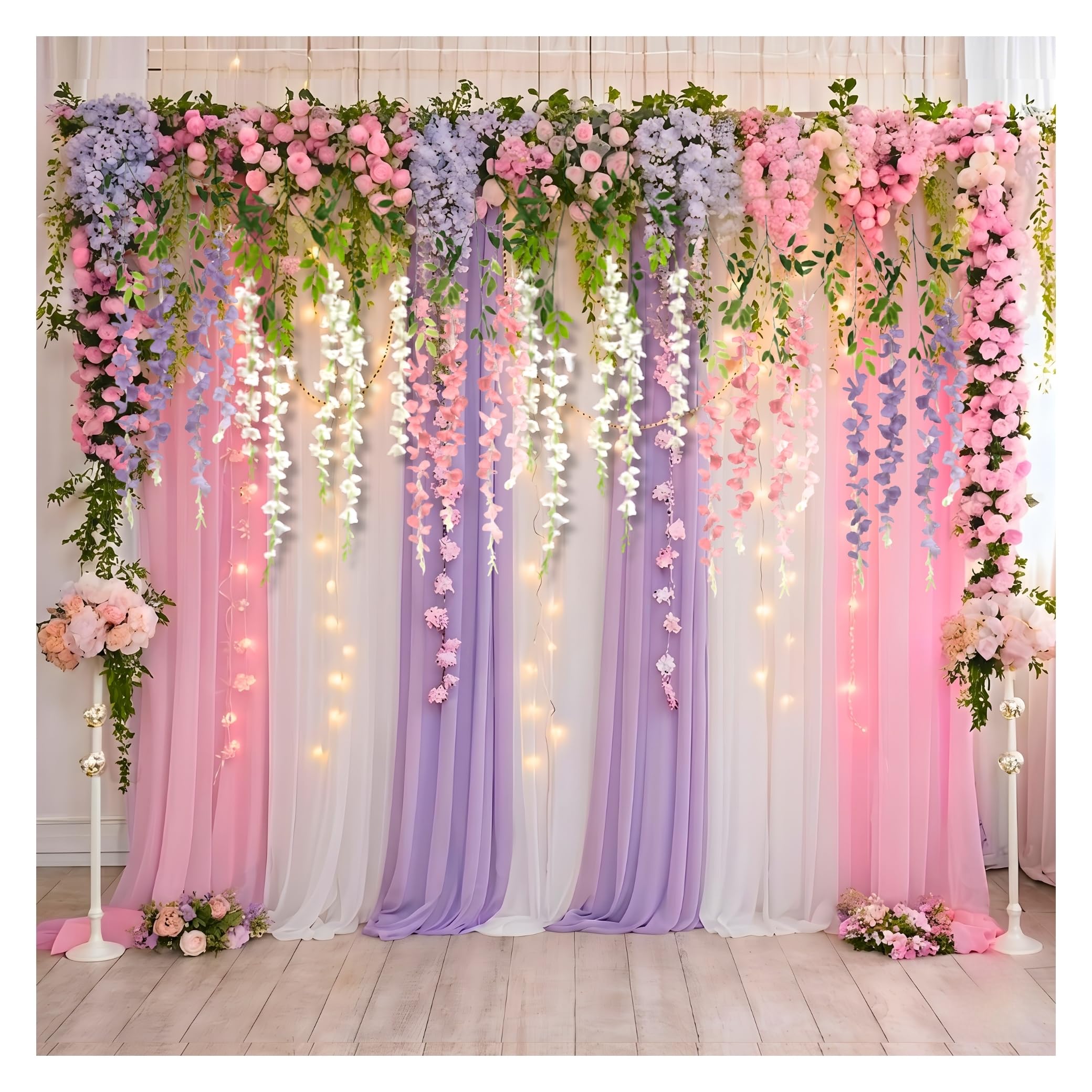 Shimmers Floral Decoration Kit Set of 18, Artificial Wisteria Flower Backdrop with Net Curtains, Hanging Flower Decor for Home, Festivals, Parties, Baby Shower, Anniversary Decoration-picture-15