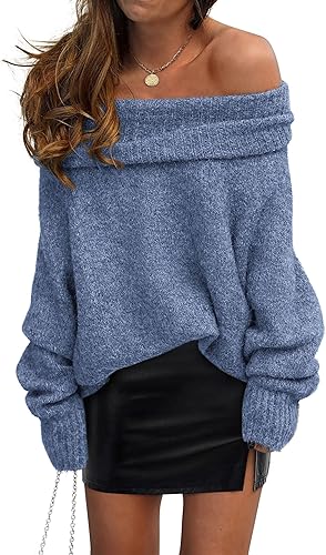 PRETTYGARDEN Women's Off The Shoulder Sweater Long Sleeve Tops 2025 Fall Loose Knit Pullover Sweaters Winter Clothes