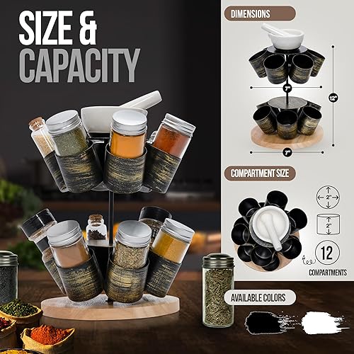 Miniatura 3 de Made Easy Kit Organizador de carrusel para especias y condimentos con mortero y mortero (negro)