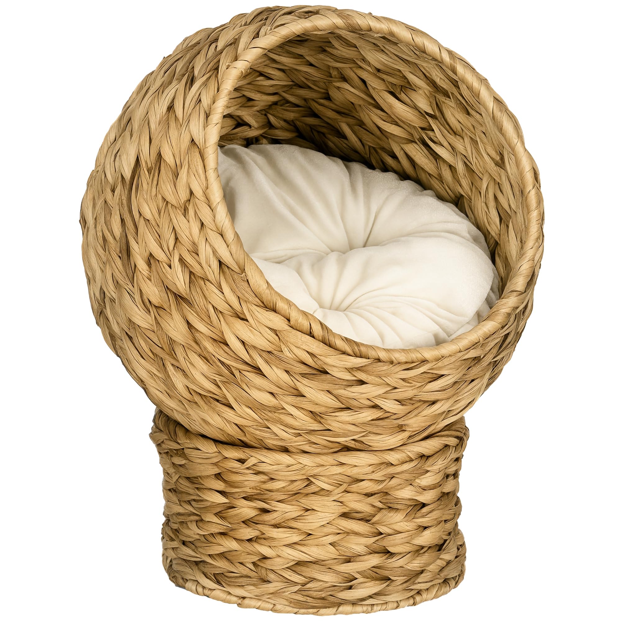 PawHut Panier Chat lit surélevé Chat Cosy Niche Grotte à Chat Grand Confort dim. 42L x 33l x 52H cm Coussin Moelleux Beige Inclus