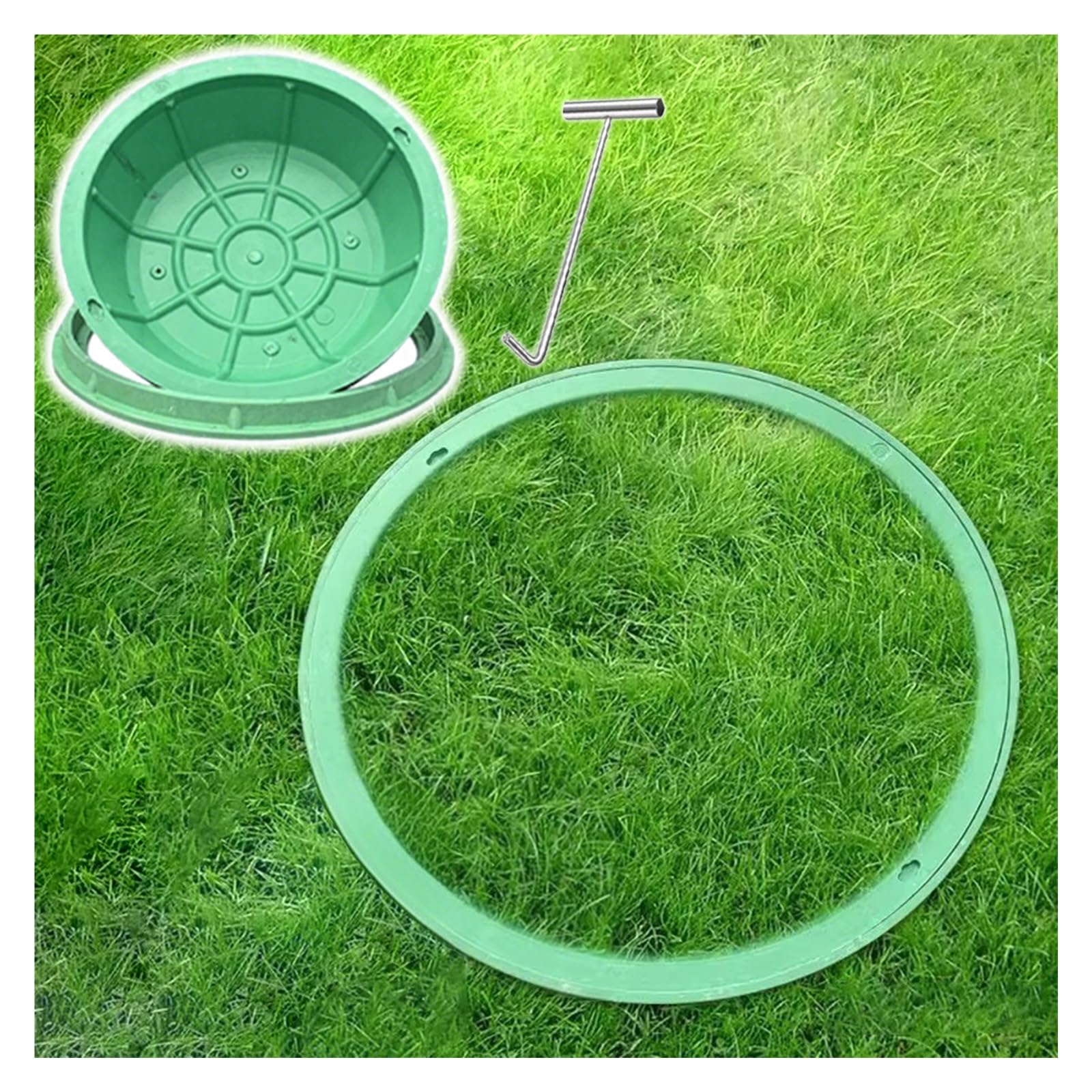 Cubierta y Marco de Boca Tapas De Registro Con Superficie De Césped, Tapas Para Fosas Sépticas, Tapa De Registro Oculta Para Aguas Residuales Redonda Para Campos De Drenaje Y Patios(Inner Dia 31 1/2''