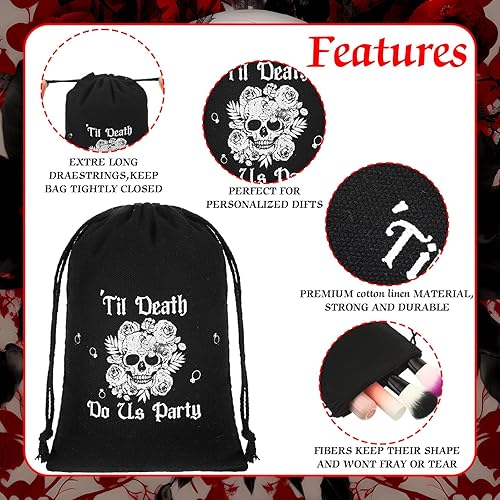 Miniatura 3 de Paterr Juego de 20 bolsas de regalo para despedida de soltera, 5 x 7 pulgadas, Bride or Die Till Death Do Us Party Gothic Bachelorette Gift Cotton