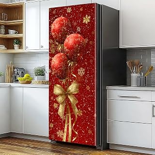 Christmas Self Adhesive Fridge Stickers Single Door Or Double Door Full Size, Peel and Stick Removable Refrigerator Wrap Decal,32.3x78.7inch for Christmas Kitchen Decor (#12)