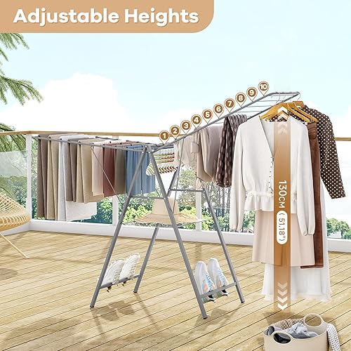 Miniatura 6 de APEXCHASER Tendedero plegable para ropa de secado de ropa, estante de secado de ropa de metal plegable para toallas de suéter en interiores