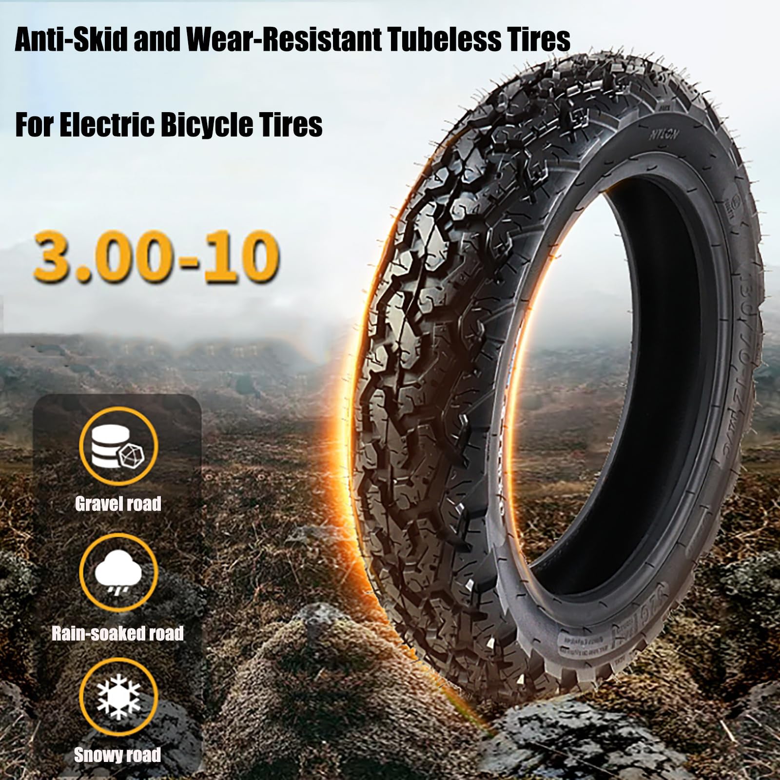 3.0-10 Scooter Tire, 3.0-10 Tubeless Tire, 3.0-10 off Road Tubeless Ricambio Pneumatico Esterno, per Anteriore/Posteriore Sostituzione del Pneumatico Accessorio di Ricambio