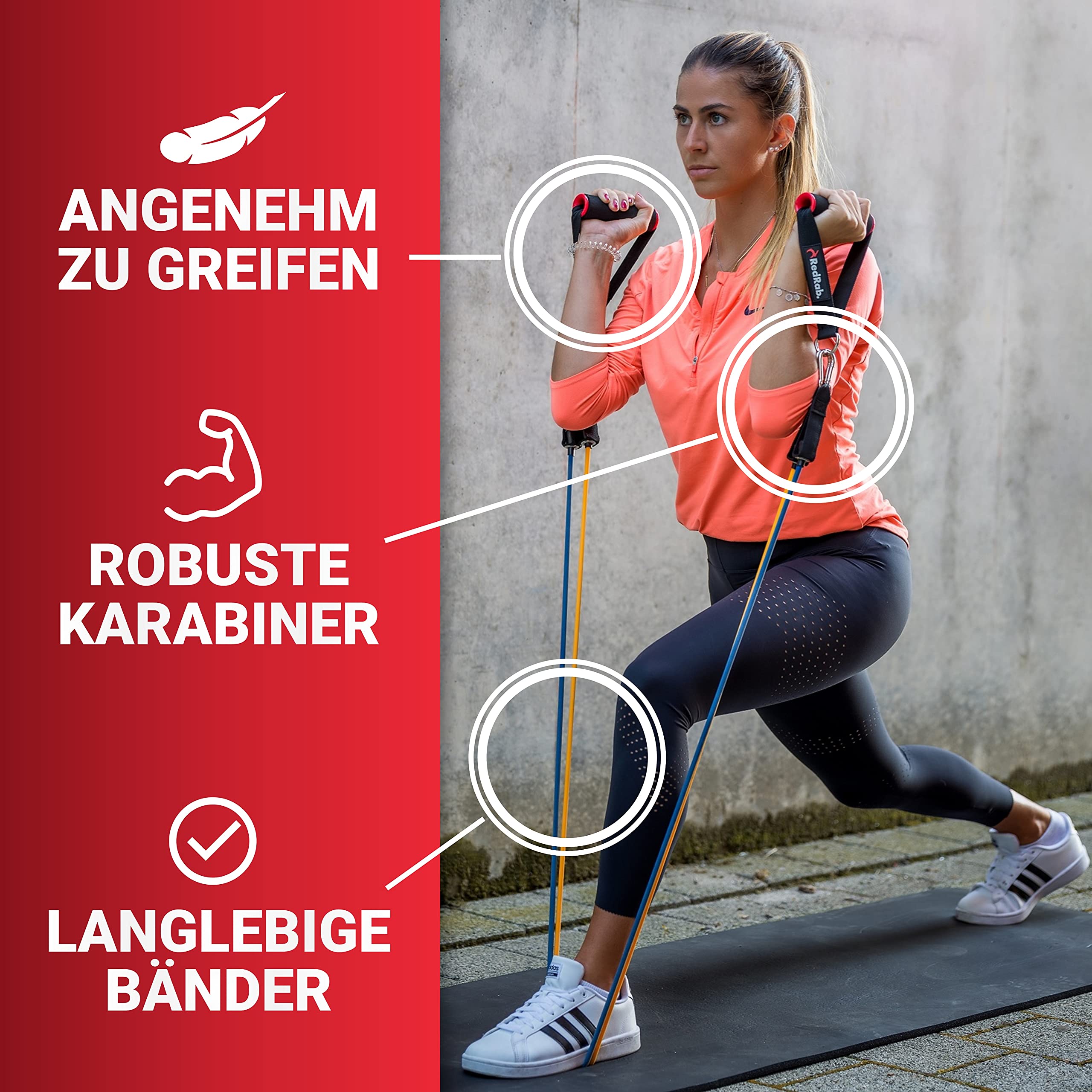 RED RAB Tubes Fitnessbänder Set mit Griff - Resistance Bands für Widerstandsbänder Krafttraining Zuhause - Expander Fitness Bänder, Gummiband Sport, Trainingsbänder, Sportbänder, Home Gym Equipment