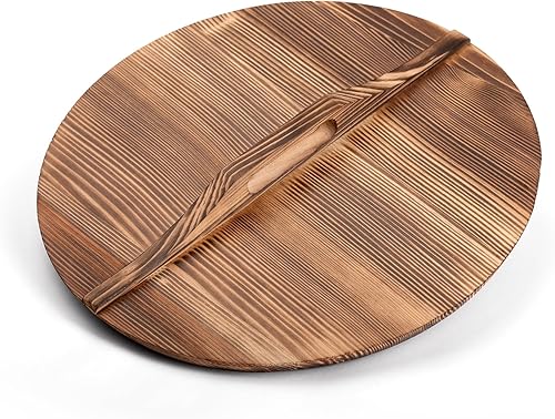 Wok Tapa  Cubierta de madera para sartén de hierro fundido  Accesorio Wok de 13.5 pulgadas  13.4 in  Sin condensación  Con un mango ergonómico