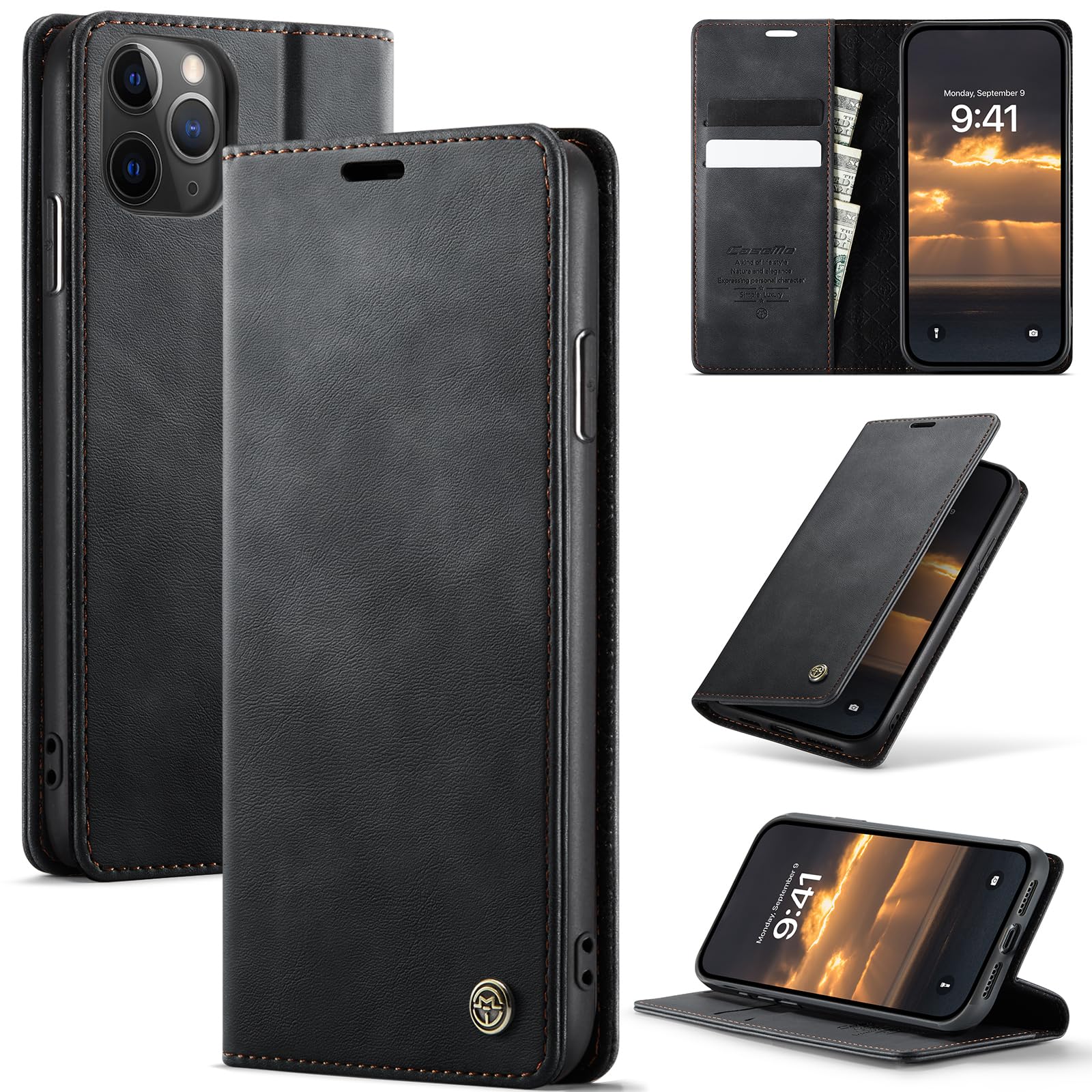 Funda para iPhone 11 Pro Case, Magnético Carcasa Protectora Antigolpes Case, Soporte Plegable, Ranura para Tarjeta, Bloqueo RFID, Cover Cuero PU Carcasa Apple iPhone 11 Pro, Negro