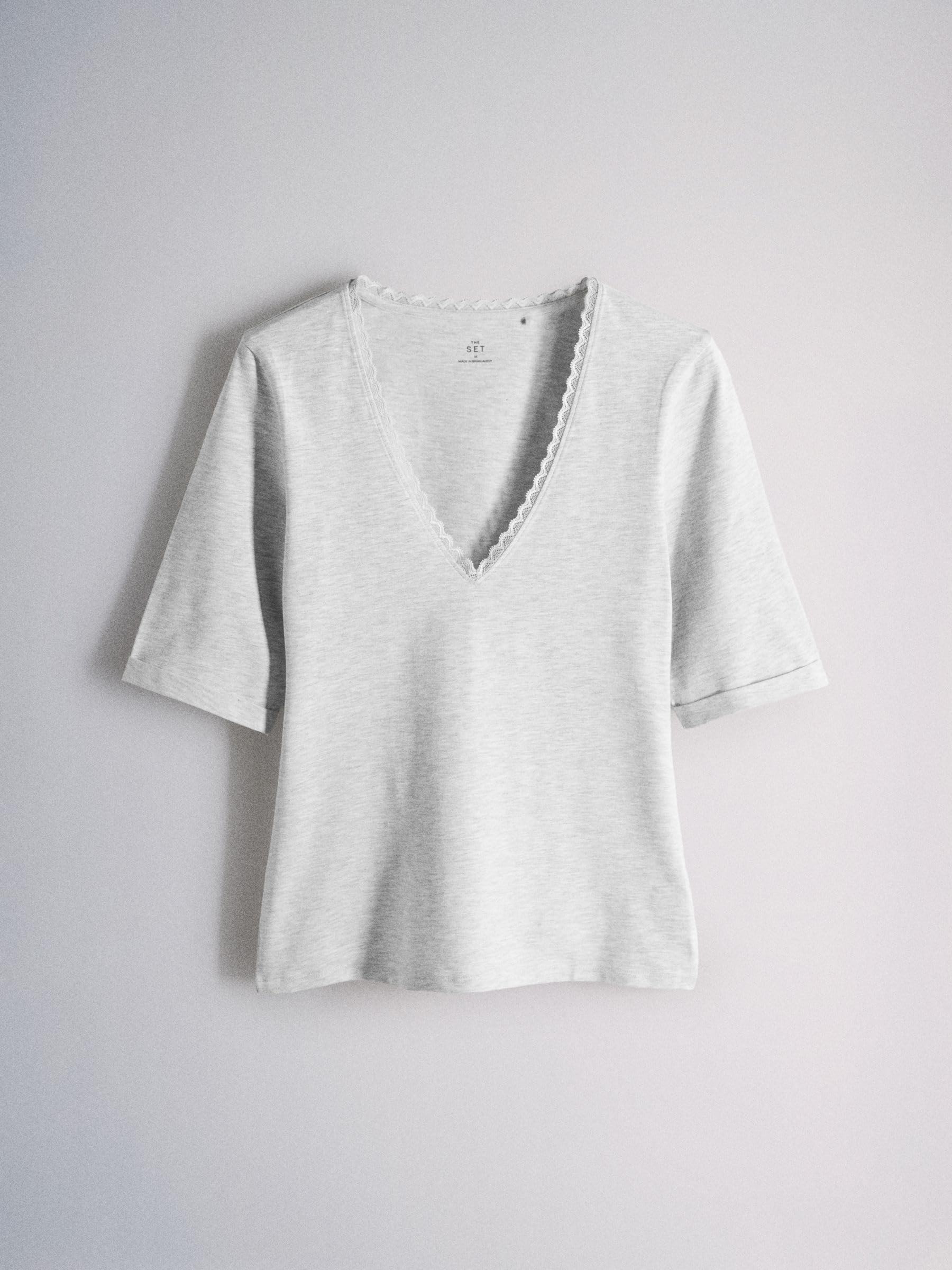THE SET Donne Confezione da 4 Top con Scollo a V in Pizzo | Adulto, e maniche tre quarti, Standard, Pull On
