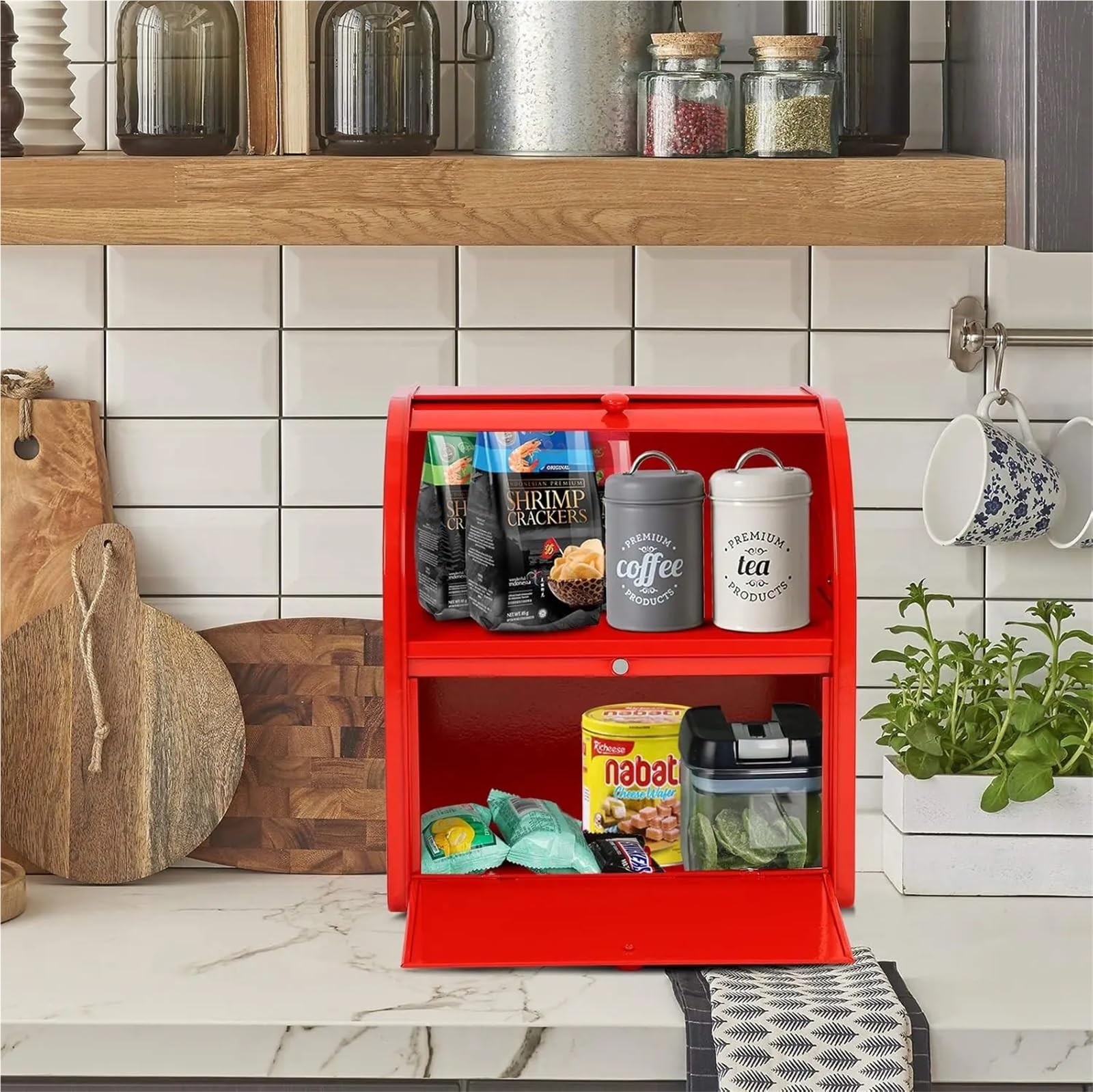 Caja de almacenamiento pan metal 2 niveles Para Pan