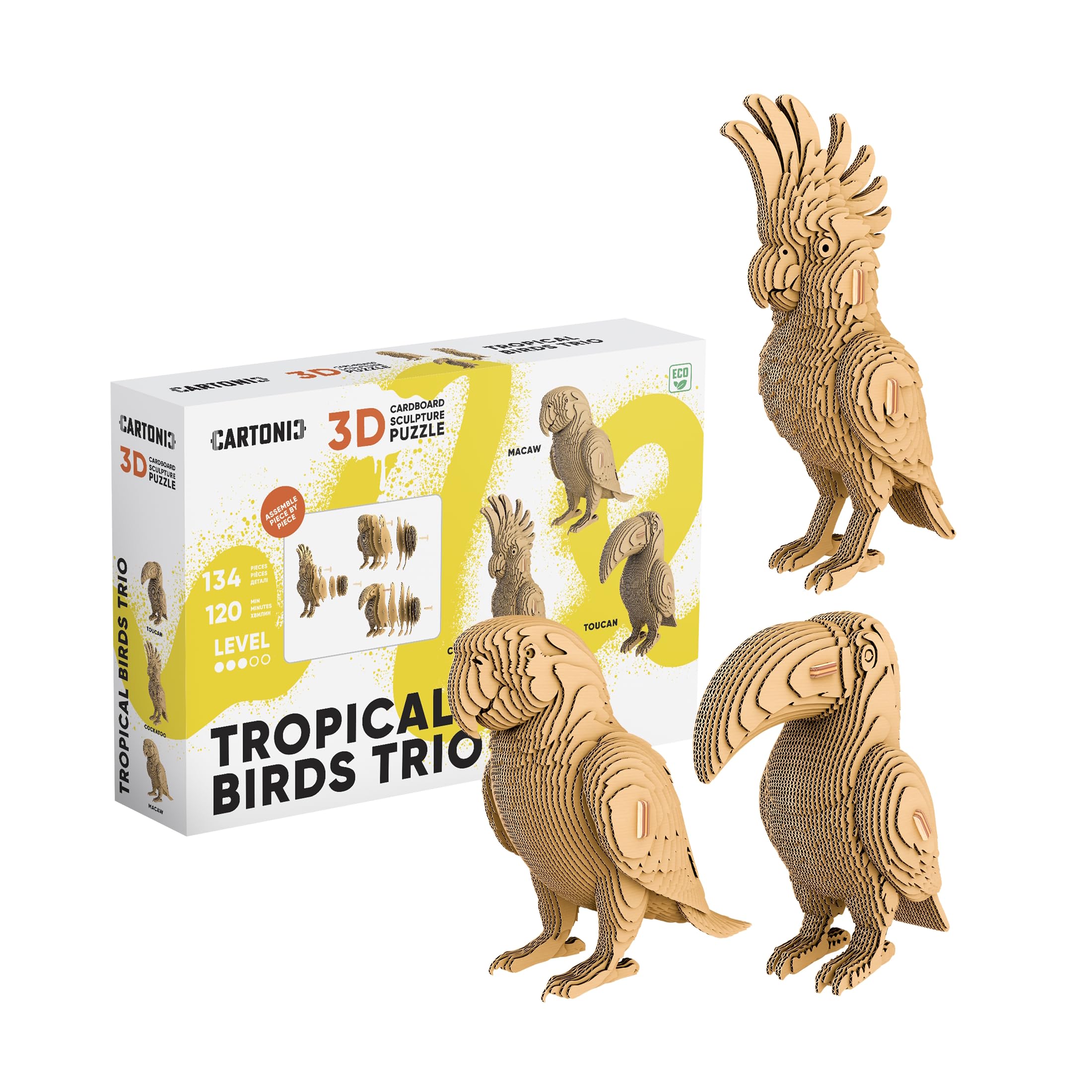 Tropische Vögel Trio 3D-Puzzle aus Karton – Bausatz 3 Modelle