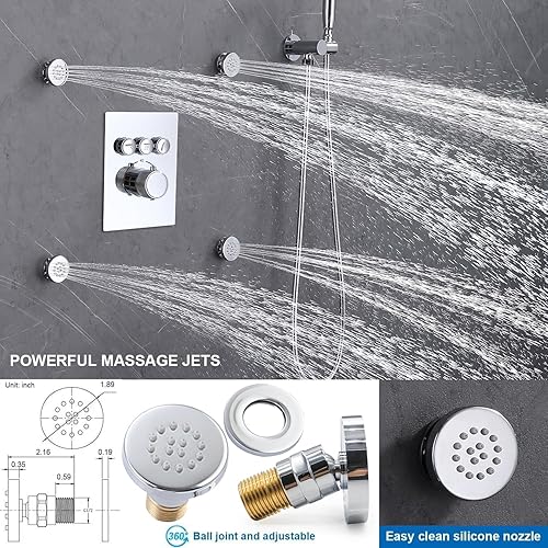 Miniatura 3 de Juego completo de grifos de ducha, sistema de ducha cromado, utiliza todas las funciones a la vez, grifo de ducha desviador de botón con mano,