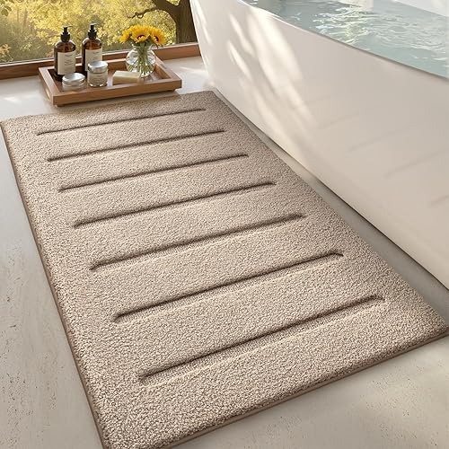 Miniatura 14 de LUMI Tapetes de baño suaves y absorbentes, antideslizantes, para baño, esponjosos, gruesos, a rayas, lavables, ideales para piso, bañera de ducha,