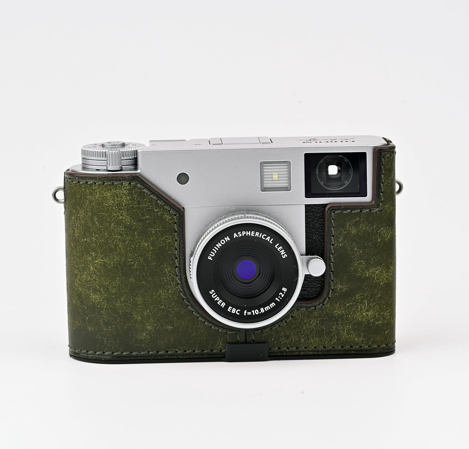 Handmade Genuine Leather Camera Half Case for FUJIFILM X-Half/FUJIFILM X-Half Camera Case - Top Layer Cowhide Body + Metal Base Plate (Matte Green)