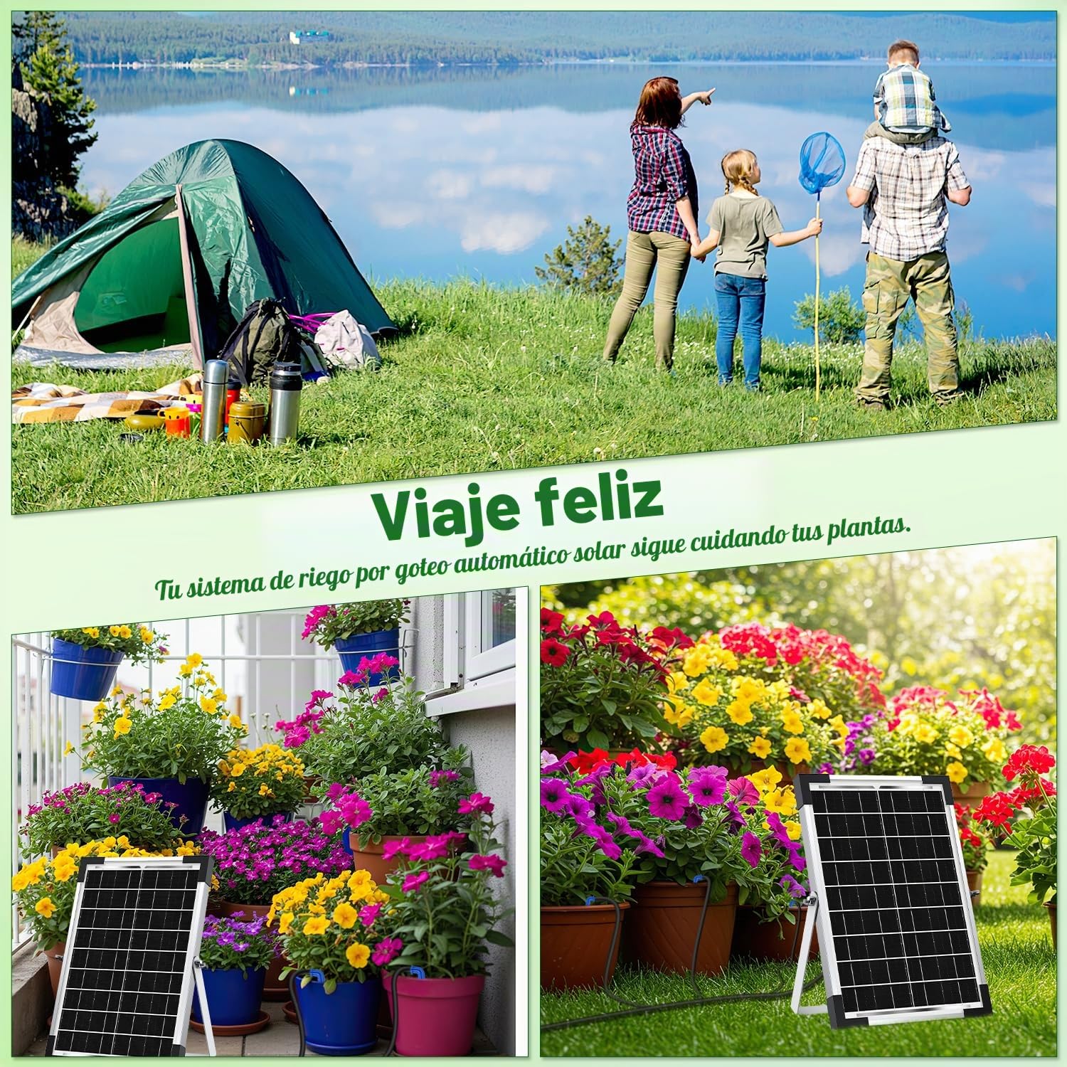 Onherm Kit Sistema de Riego por Goteo Automático Solar para Maceta, Manguera de 30 Metros para 1-30 Plantas en Macetas, 300 Modos de Temporizador, pare Jardín, Balcón y Huerta