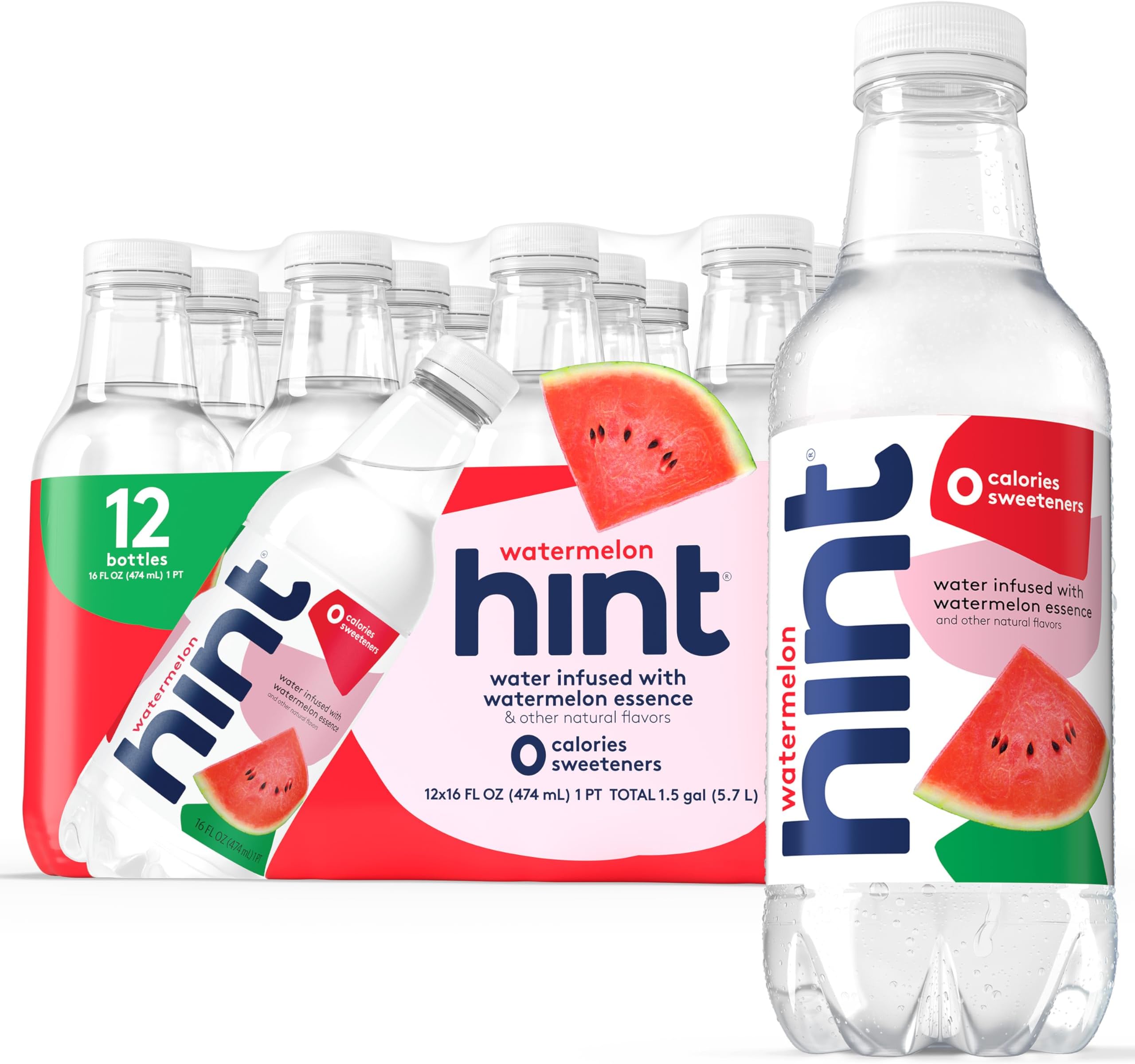 Water Watermelon (Pack of 12) 16 Ounce Bottles Pure Water Infused with Watermelon Zero Sugar Zero Calories Zero Sweeteners Zero Preservatives Zero Artificial Flavors