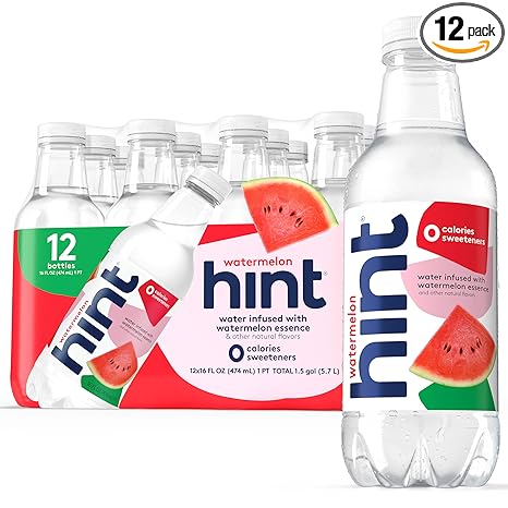 Hint Fruit-Infused Bottled Water, Watermelon - Sugar Free Flavored Water with Zero Calories, Naturally Flavored, and No Artificial Sweeteners - 16 Fl Oz (Pack of 12)