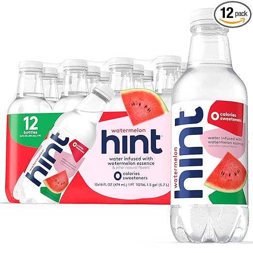Hint Fruit-Infused Bottled Water, Watermelon - Sugar Free Flavored Water with Zero Calories, Naturally Flavored, and No Artificial Sweeteners - 16 Fl Oz (Pack of 12)