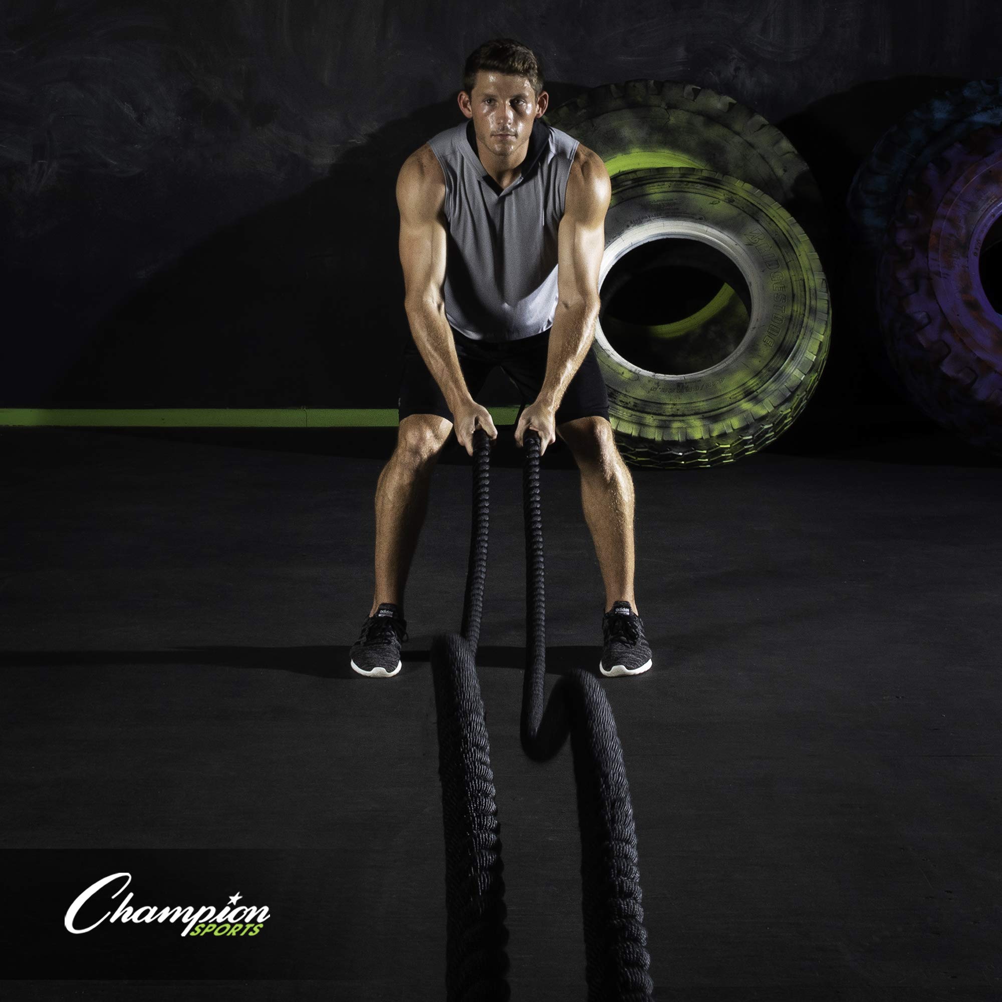 Champion Sports Heavy Training Rope: Rhino Poly Strength & Conditioning Heavy Gym Battle Ropes - Cardio, Cross Training, Weight Training & Crossfit
