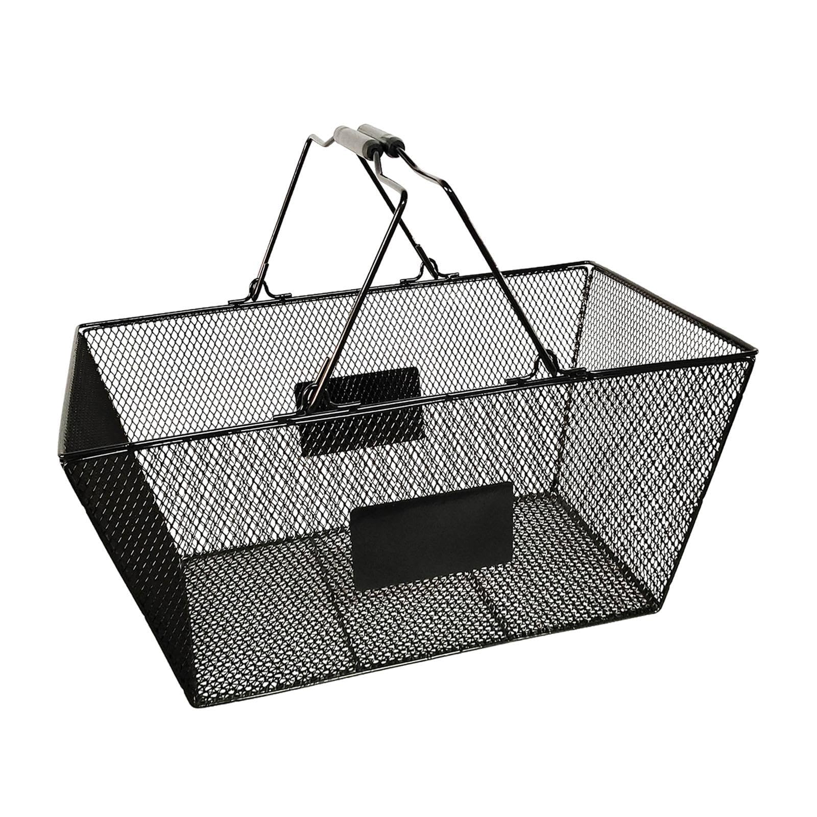 Cesta de Compras Metálica con Asas de Alambre Canasta Portátil para Supermercado Organizador Decorativo de Mano para Tienda Rejilla Resistente para, Negro, Individual