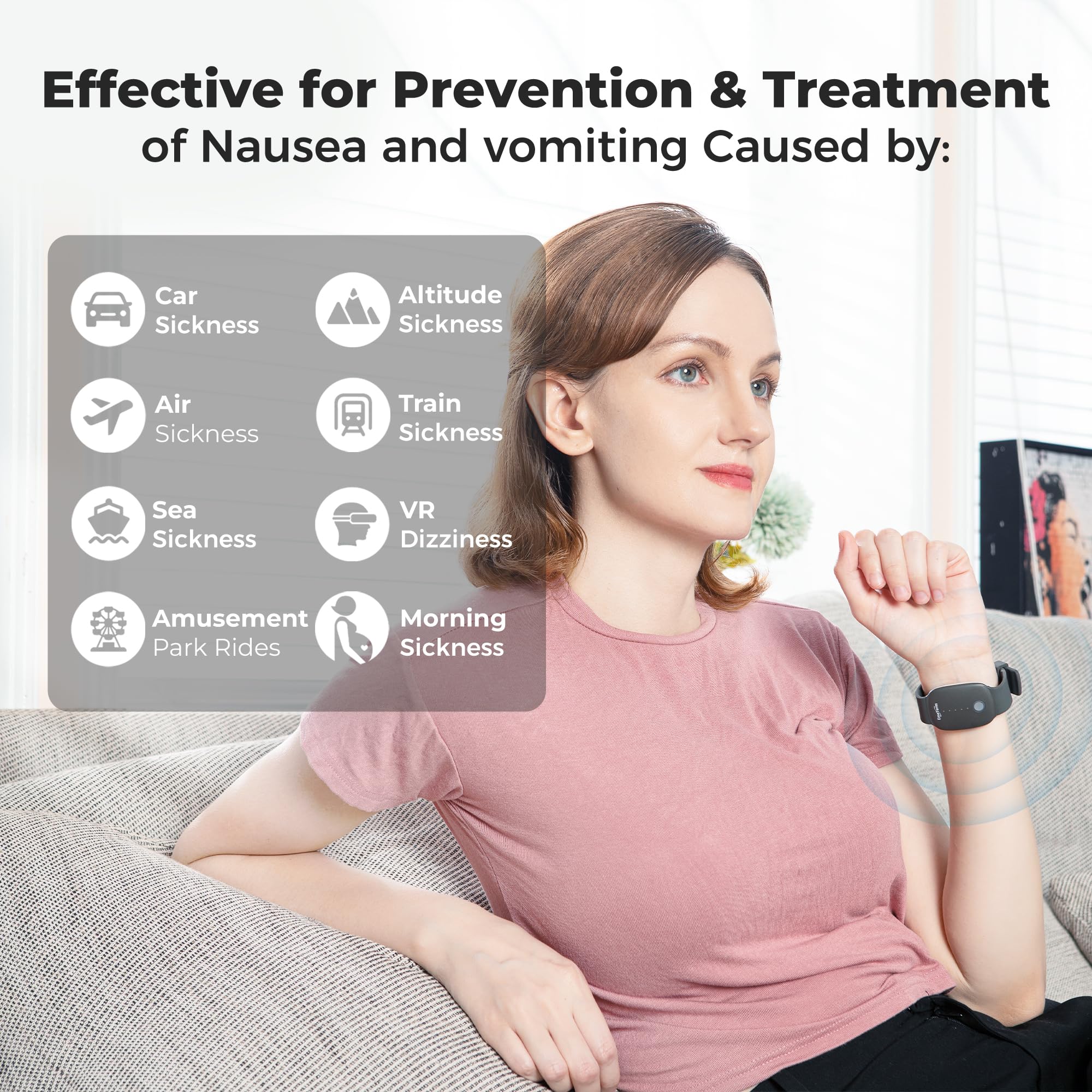 EmeTerm Fashion FDA-Cleared Relieve Nausea Electrode Stimulator Morning Sickness Motion Travel Sickness Vomit Relief Rechargeable No Gel Drug Free Wrist Bands Without Side Effects — Amazon image 3
