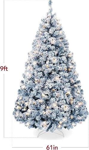 Miniatura 52 de Best Choice Products Árbol de Navidad rosa preiluminado de 6 pies, abeto completo con nieve artificial, decoración navideña con 250 luces, 928