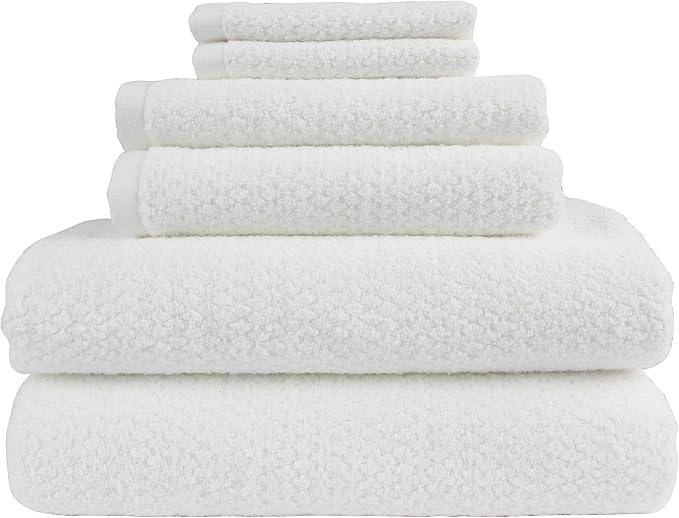 Diamond Jacquard 6 Pieces Bath Towel Set, White