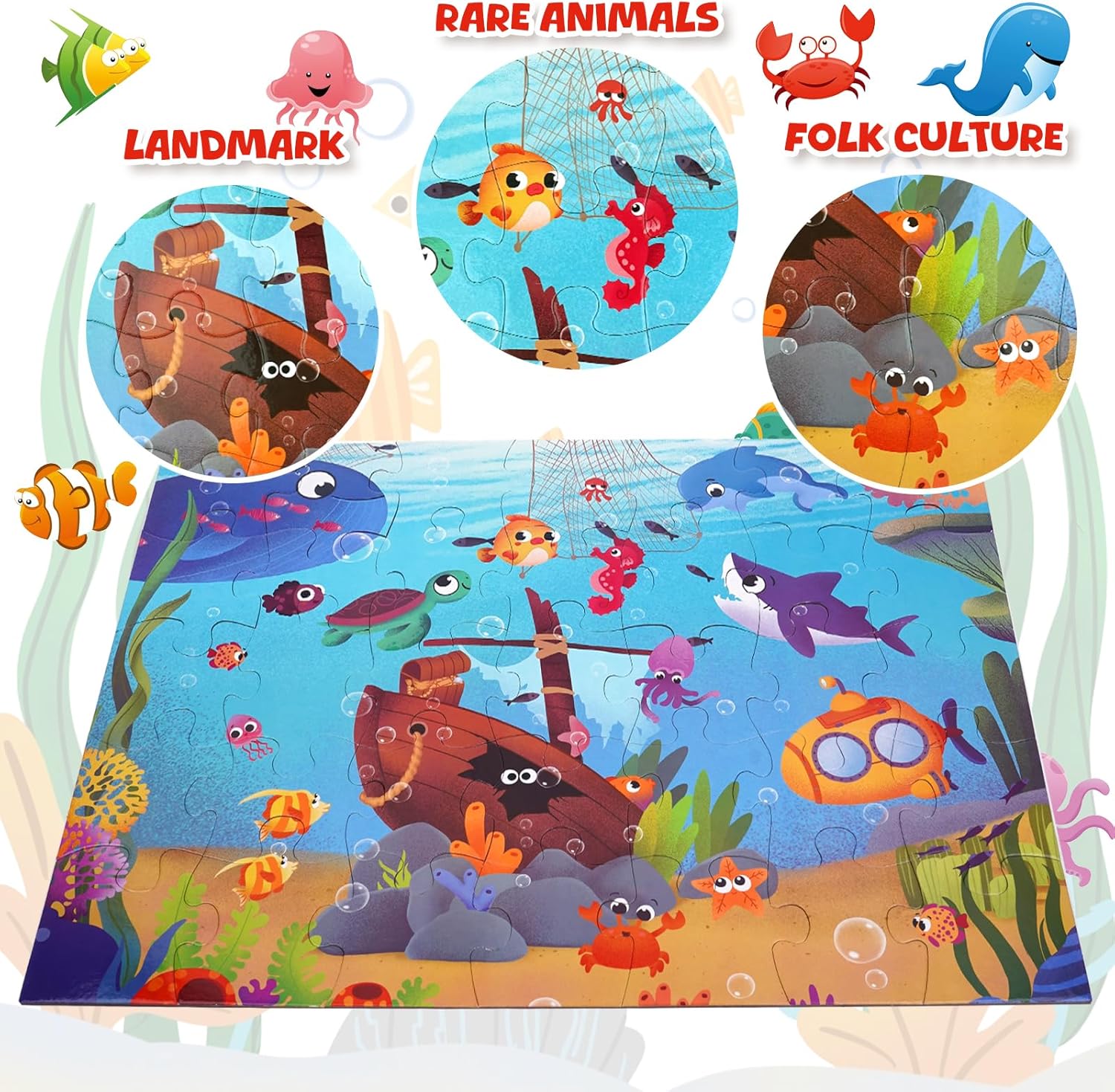 Floor Puzzle for Kids Underwater Jigsaw Large Puzzles 35 Piece for Toddler Children Learning Preschool Educational Intellectual Development Toys 3-5 4-8 Years Old Gift for Boys and Girls