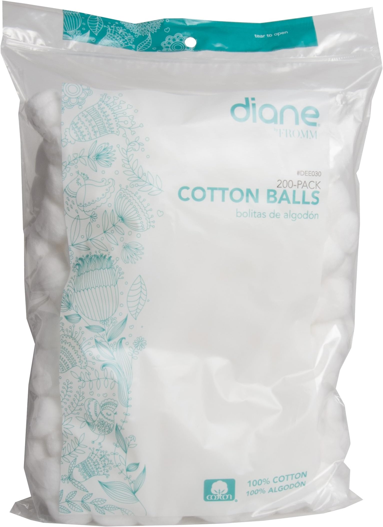 Diane 100% Pure Cotton Balls, 200 Count - Soft, Super Absorbent, Multipurpose Cotton Balls for Makeup Removal, Nail Polish, Applying Lotion or Powder, First-Aid for Everyday Household Use
