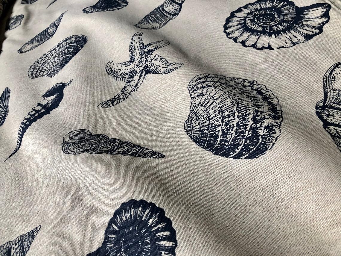 Ocean Beach Shell Star Cotton Linen Nautical Fabric Natural Dark Blue Marine Hessian Jute Sea Material Home Decor