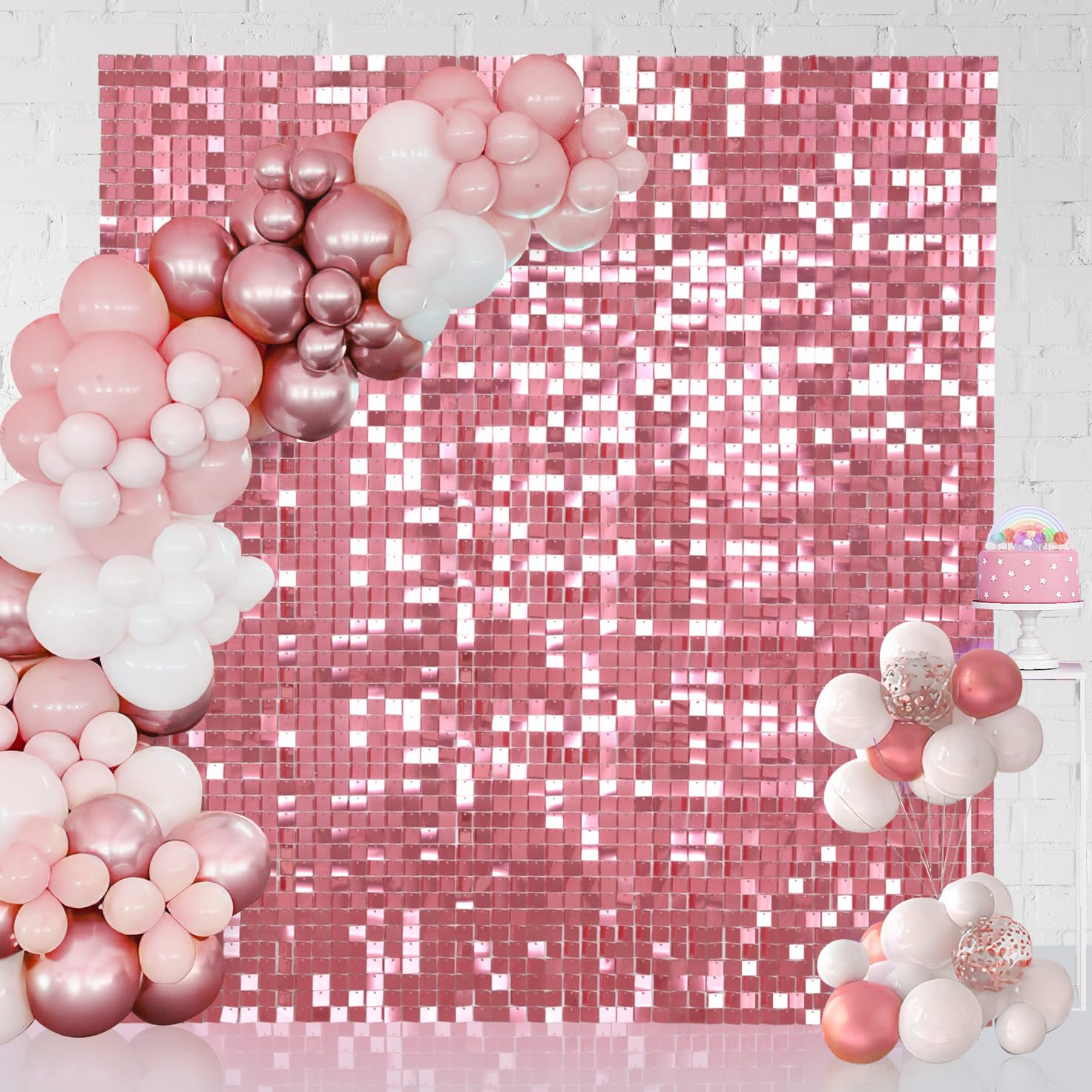 Pink Shimmer Wall Backdrop Giltter Background 24Packs for Party Wedding Birthday Engagement Bachelorette Parties Anniversary Pageant Decorations 6FTx4FT