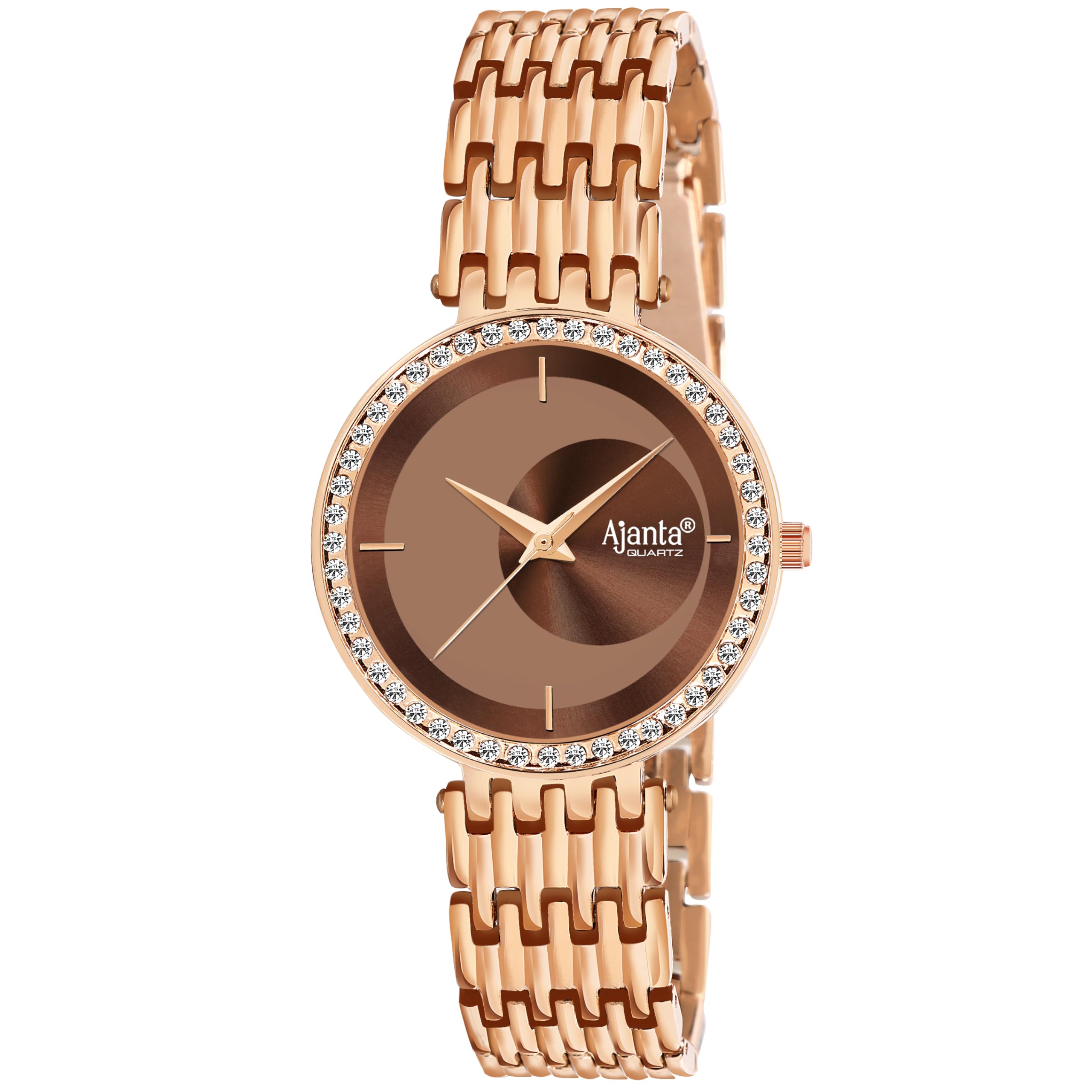 Ajanta Quartz Luxury Analog Bracelet Watch |Diamond Studded Rose Gold Watch & Brown Dial |Minimalistic Dial with Bracelet Chain Watch for Women & Girls (La Luna Collection) (B0D2J37WWF) Amazon Price History, Amazon Price Tracker