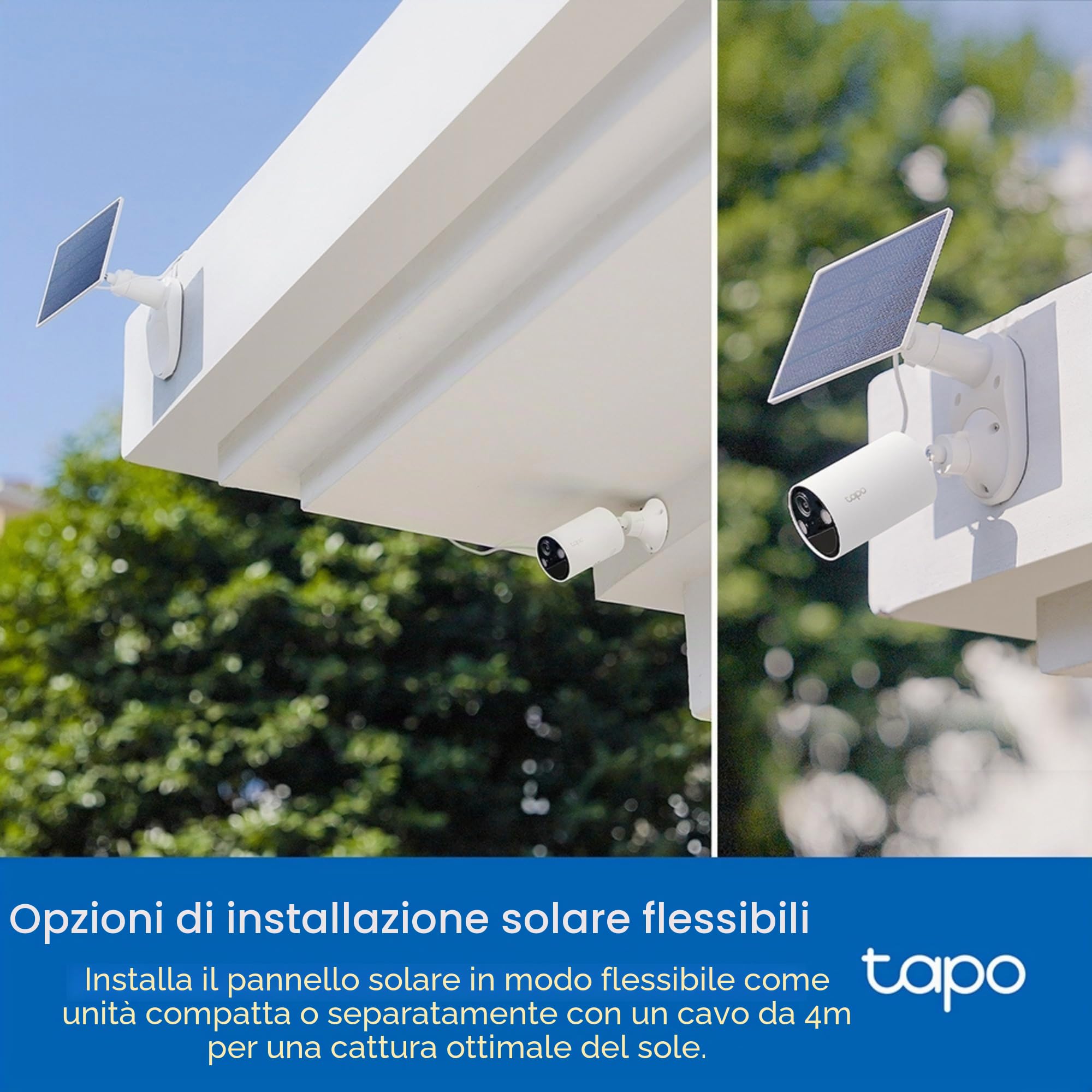 Tapo Pannello solare, installato in modo flessibile e regolazione dell'angolo, ricarica solare ad alta efficienza da 45 minuti per un uso giornaliero, impermeabile IP65, funziona con tutte le
