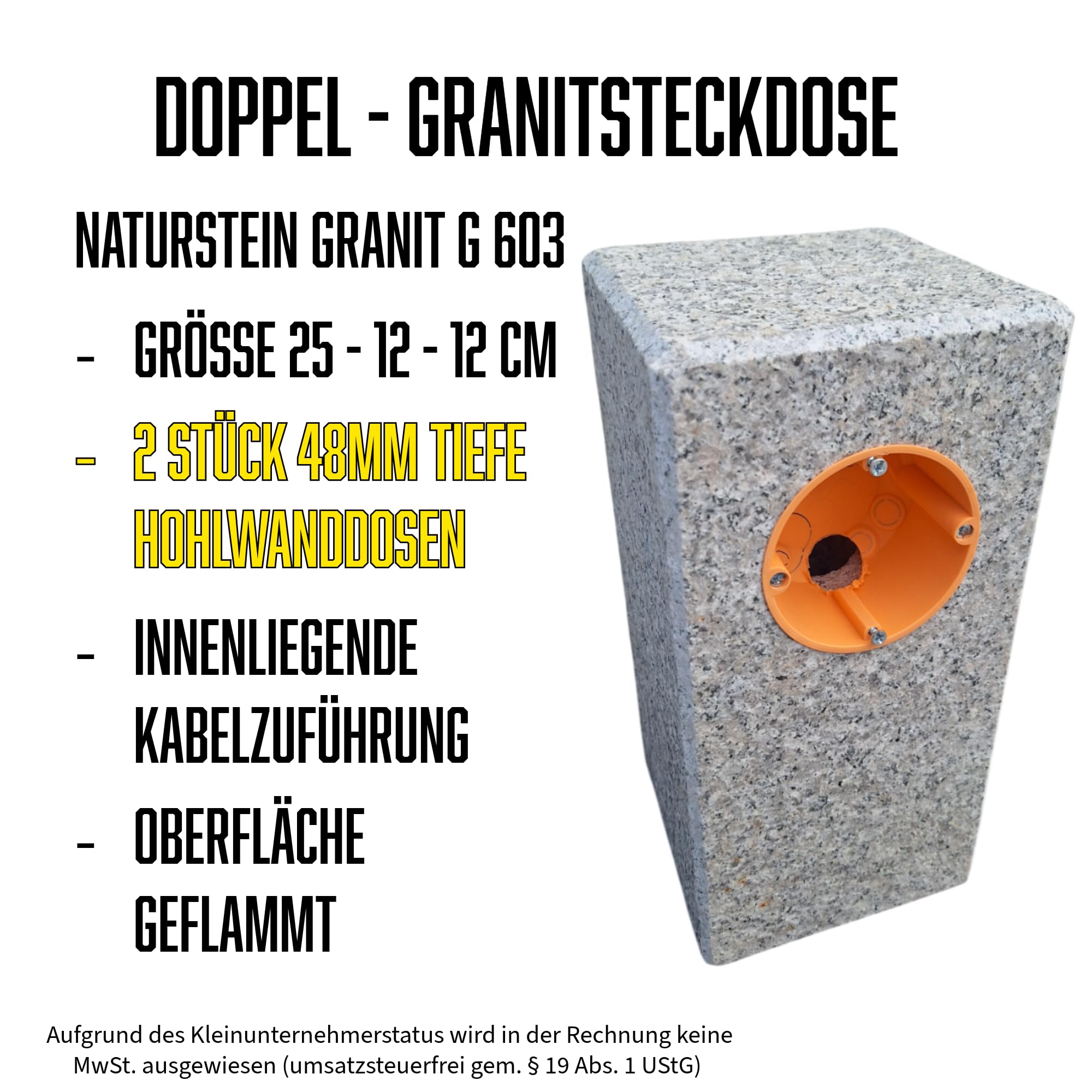 Doppel Granit Naturstein G603 25 x 12 x 12 cm Granitsteckdose Gartensteckdose Außensteckdose DoppelEinzel Steckdose Granitpalisade Steckdosensäule (G603 25 12 12 Doppel)