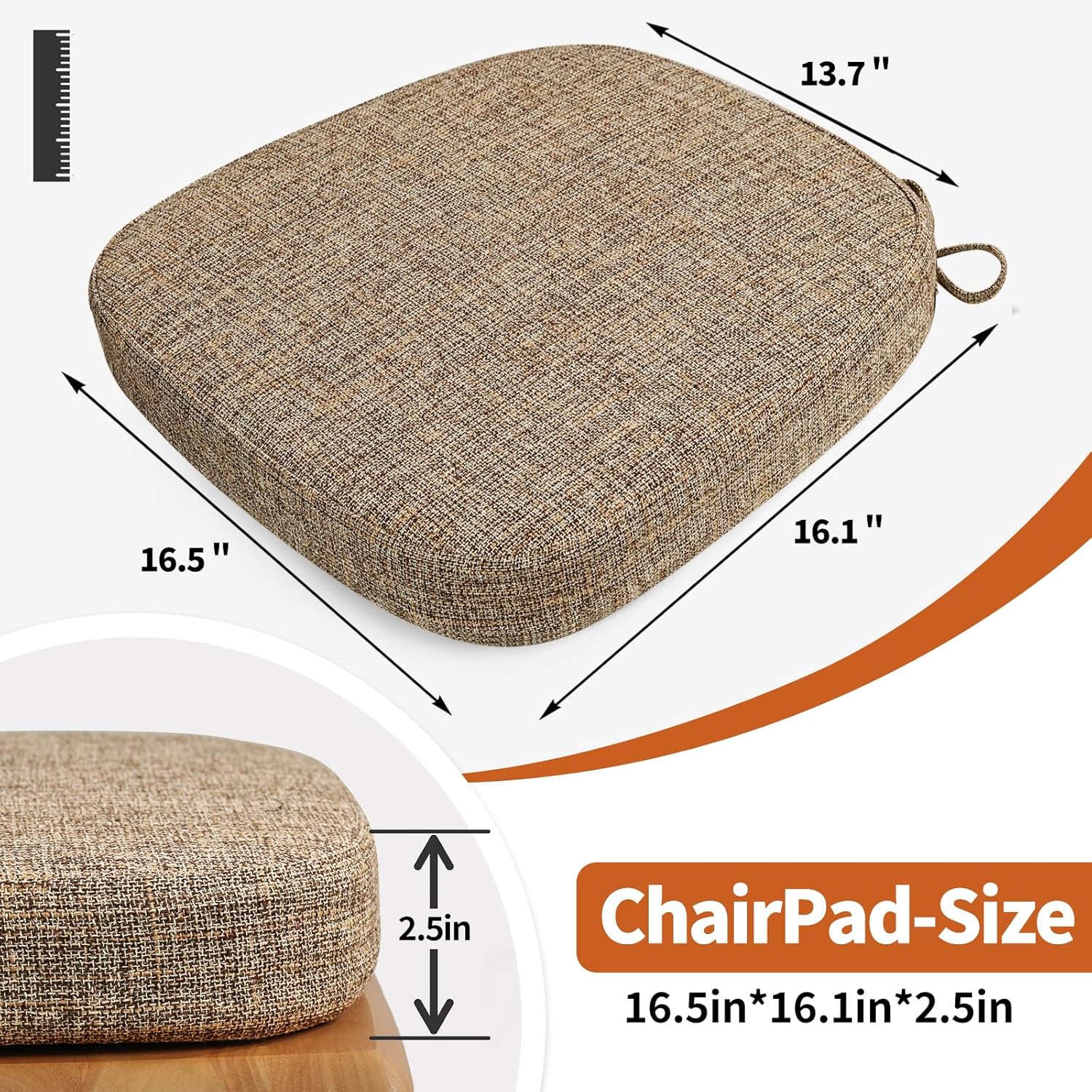 SINOSSO Thickened 2.5" Dining Chair Cushions, Soft Blended High Density Support Foam Kitchen Seat Cushions with Ties, U-Shaped Non-Slip Indoor Chair Pads, 16.5" x 16", 4 PCS, Light Brown Light Brown 4